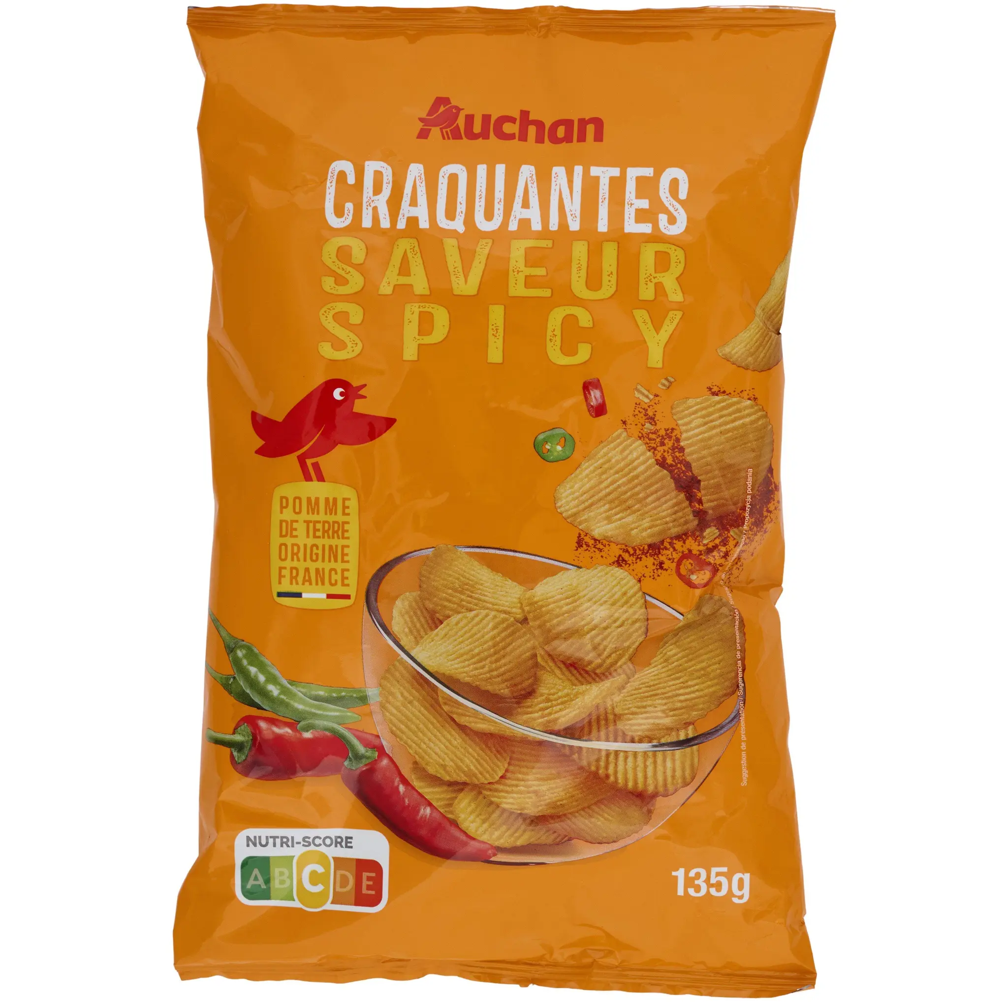 AUCHAN Chips ondulées craquantes saveur épicé