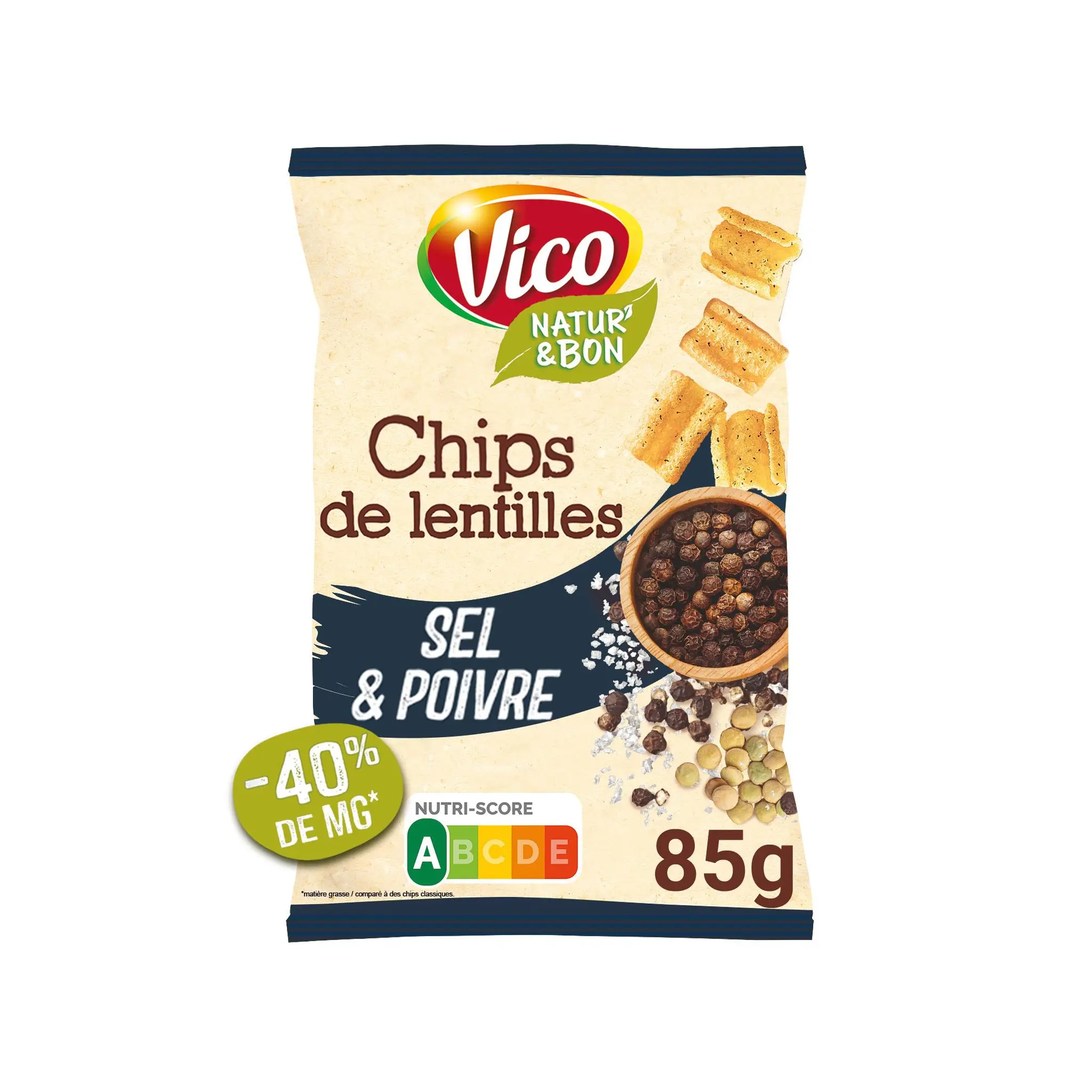 VICO Chips de lentilles Natur & Bon saveur sel et poivre
