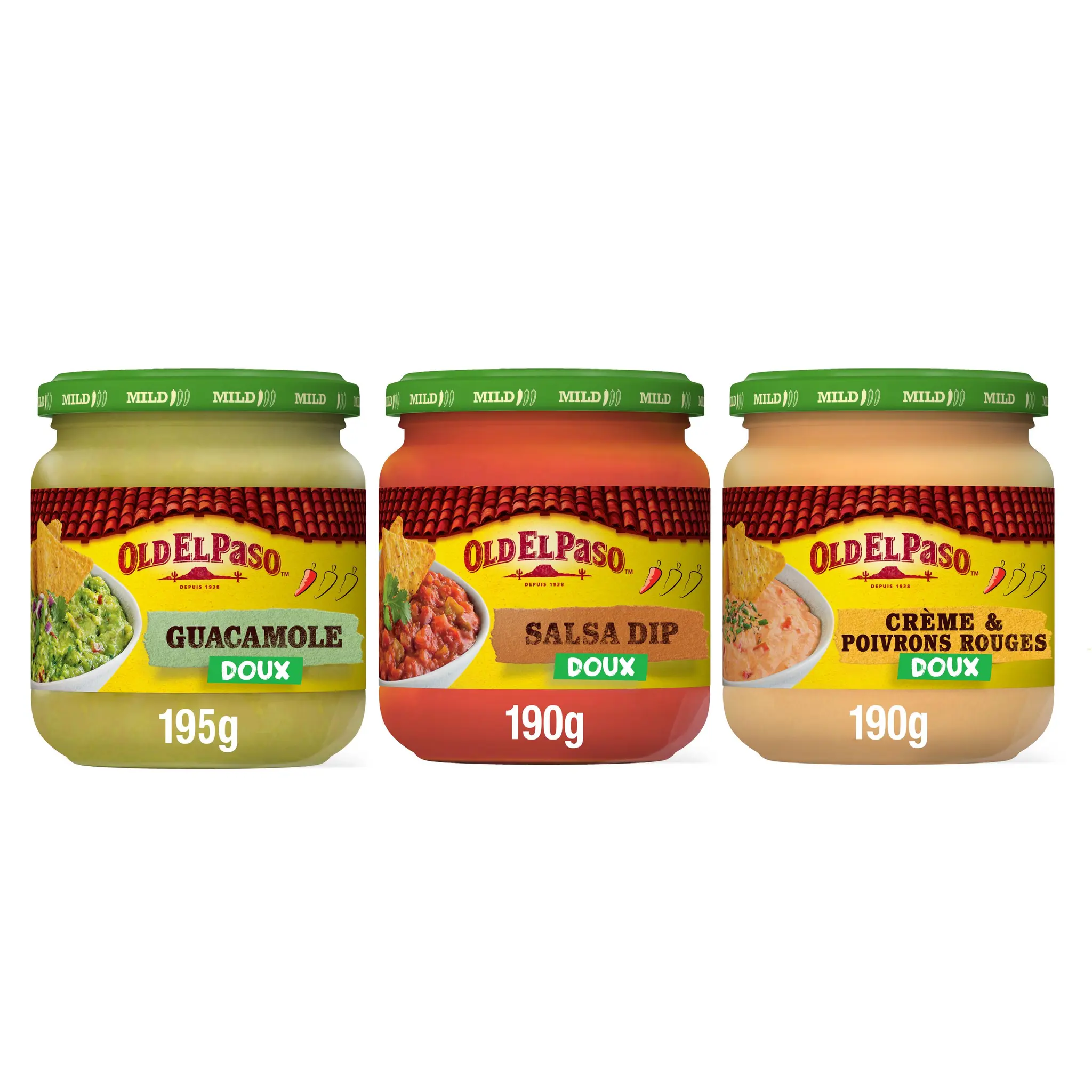 OLD EL PASO Sauce apéritif trio salsa dip guacamole dip cream