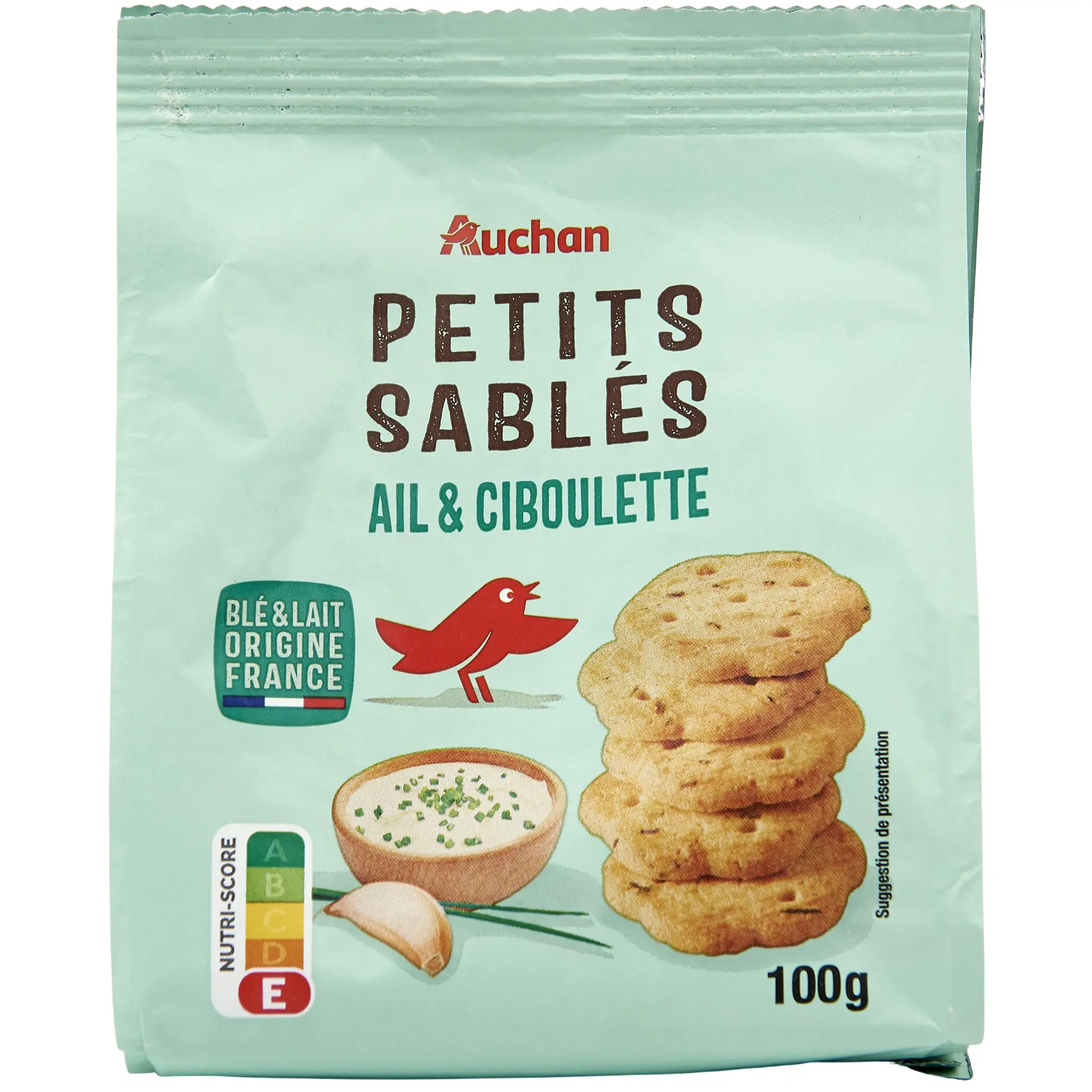 AUCHAN Petits sablés saveur ail et ciboulette