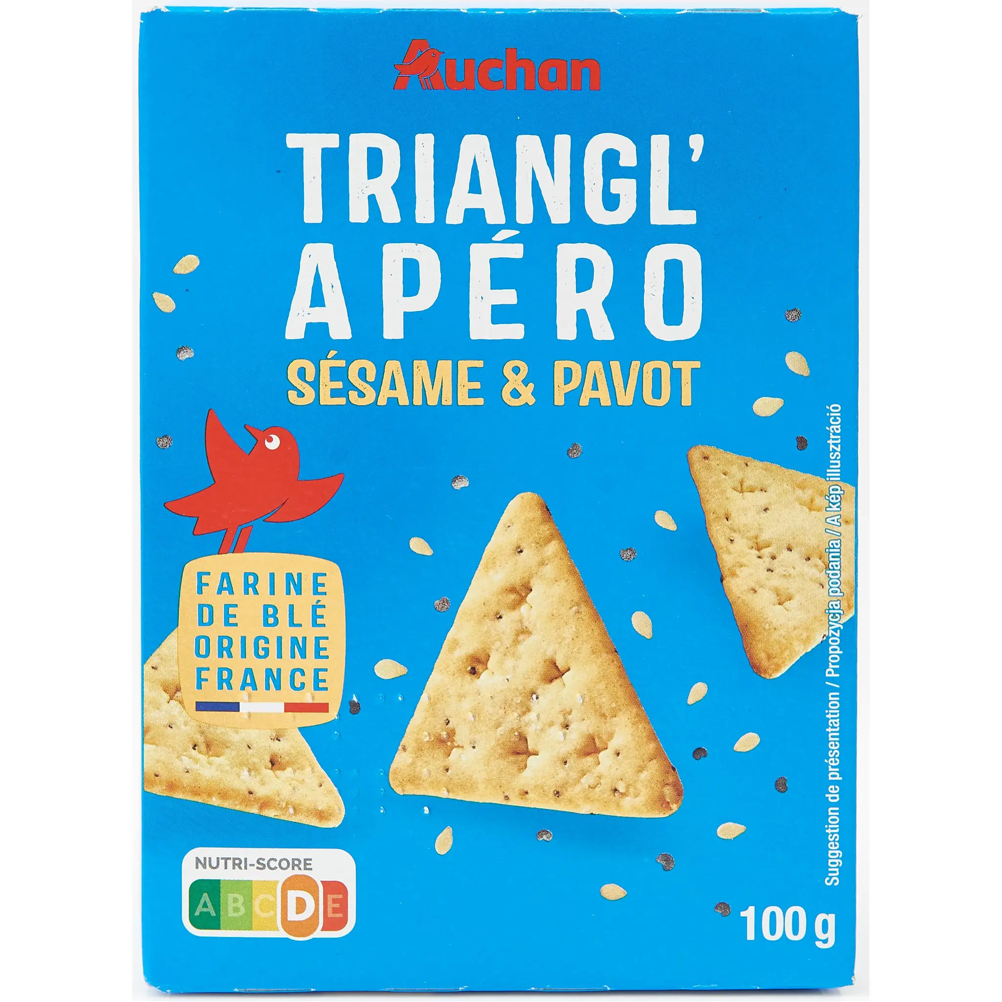 AUCHAN Biscuits salées sésame et pavot Triangl'apéro