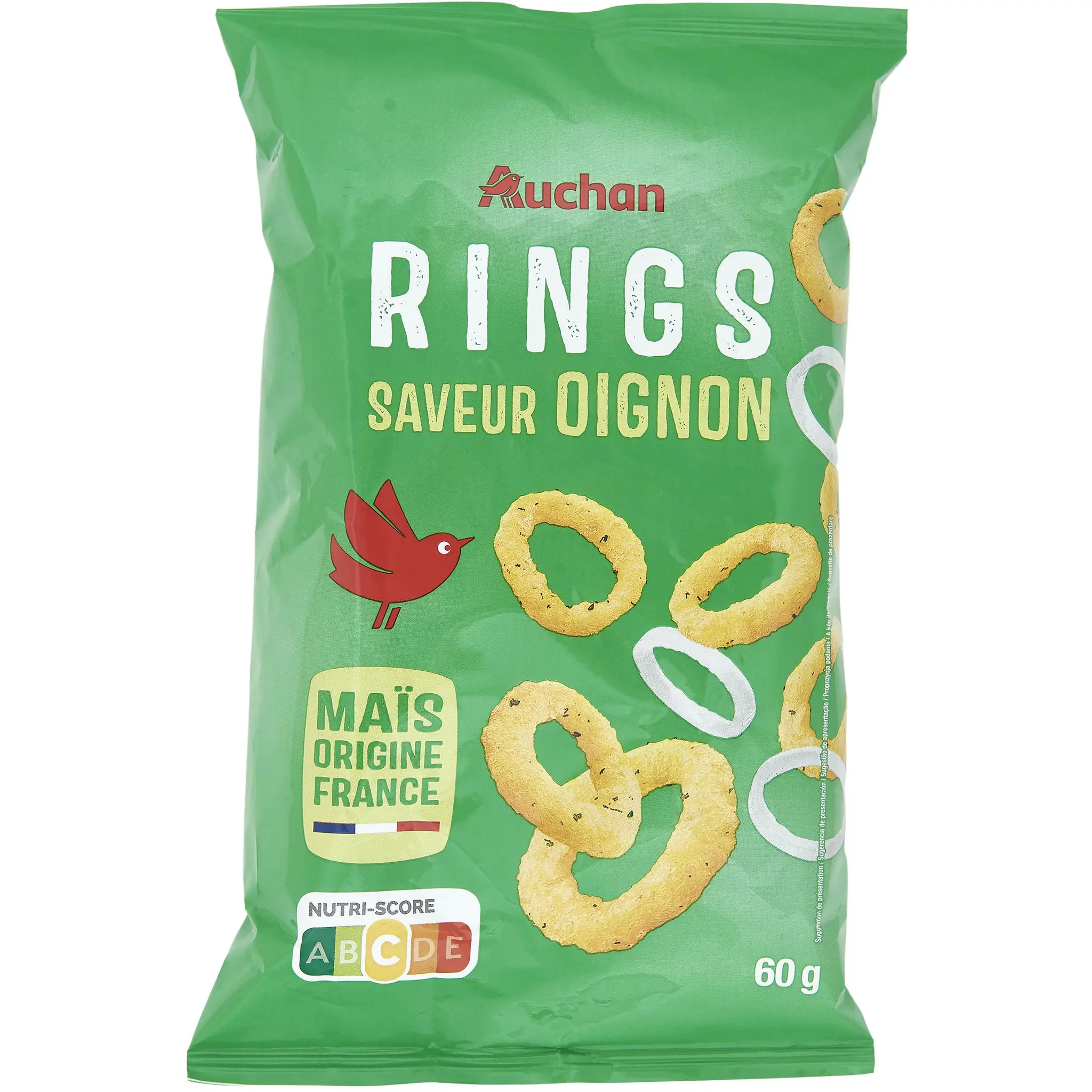 AUCHAN Biscuits soufflés Rings saveur oignon