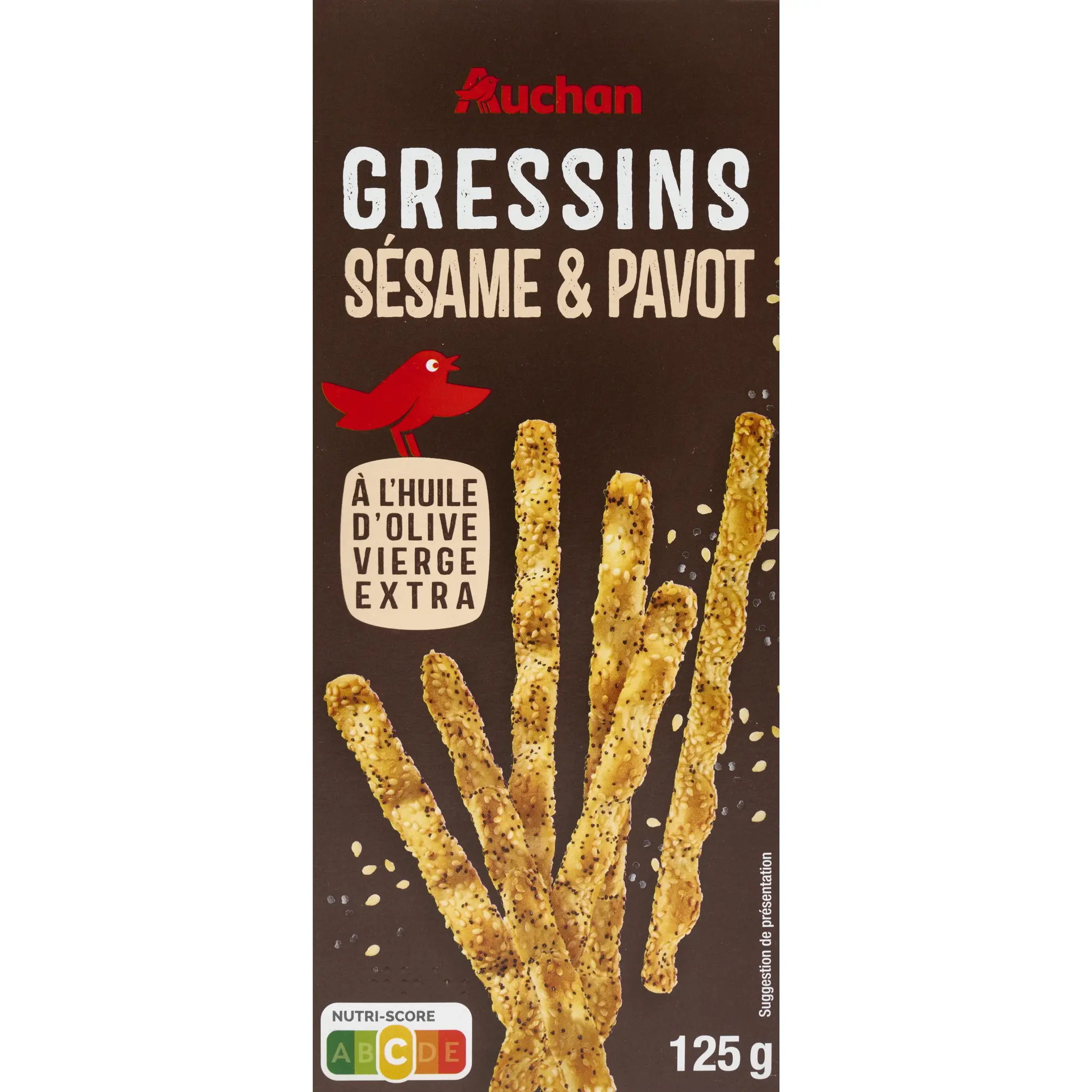 AUCHAN Gressins au sésame et pavot