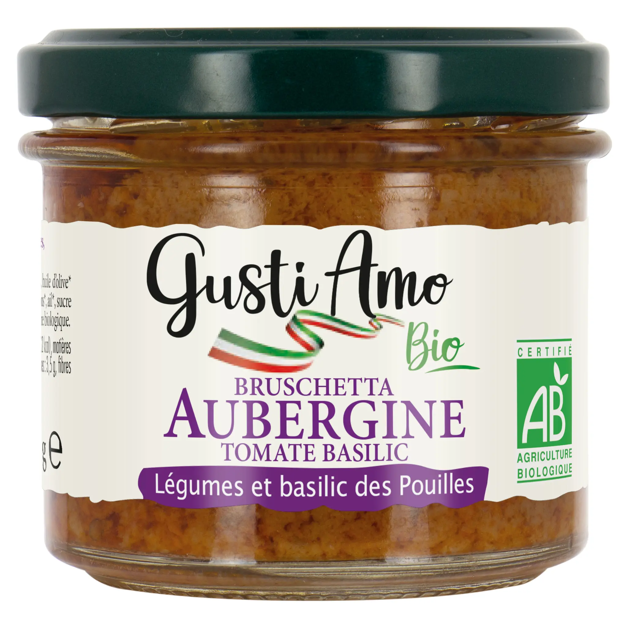 GUSTI AMO Bruschetta Aubergine tomate basilic bio légumes et basilic des Pouilles