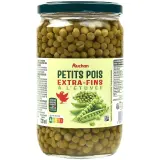 AUCHAN Petits pois extra fins à l'étuvée, en bocal