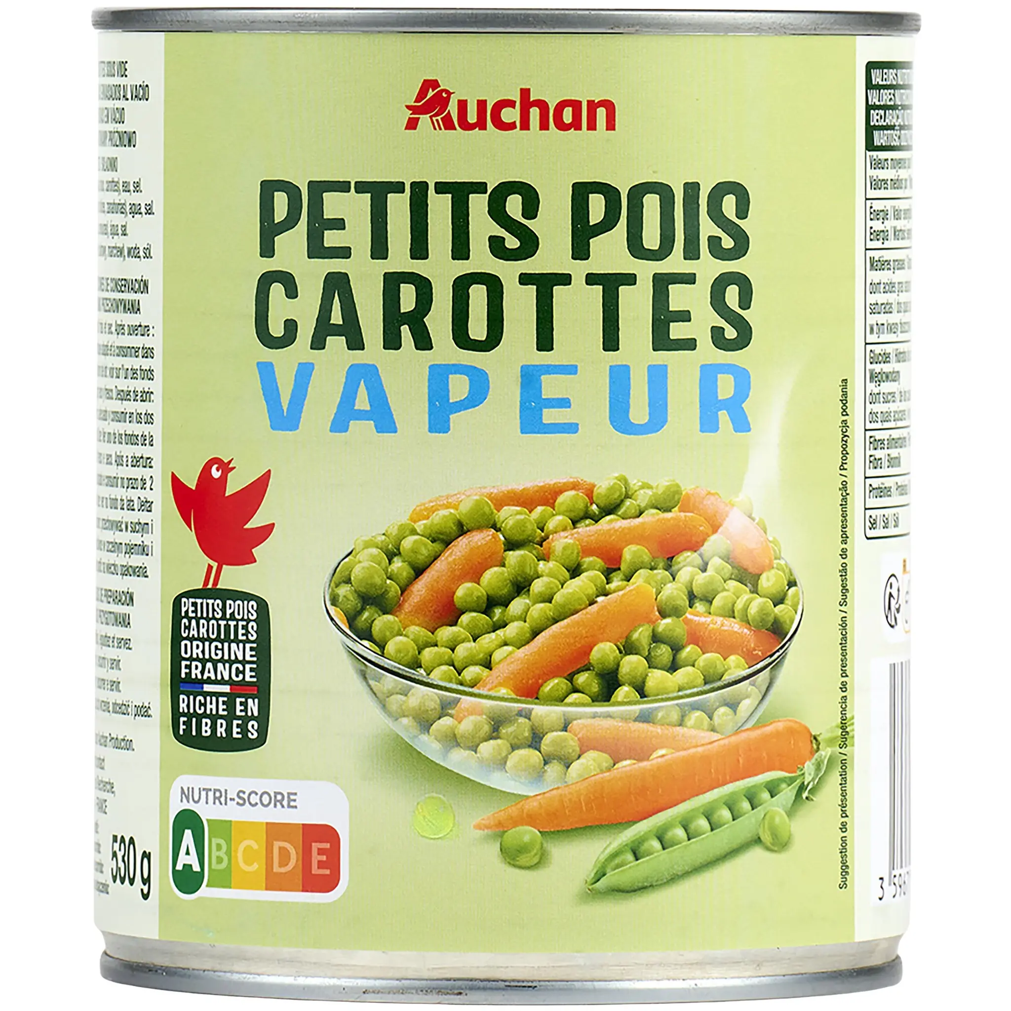 AUCHAN Petits pois carottes vapeur