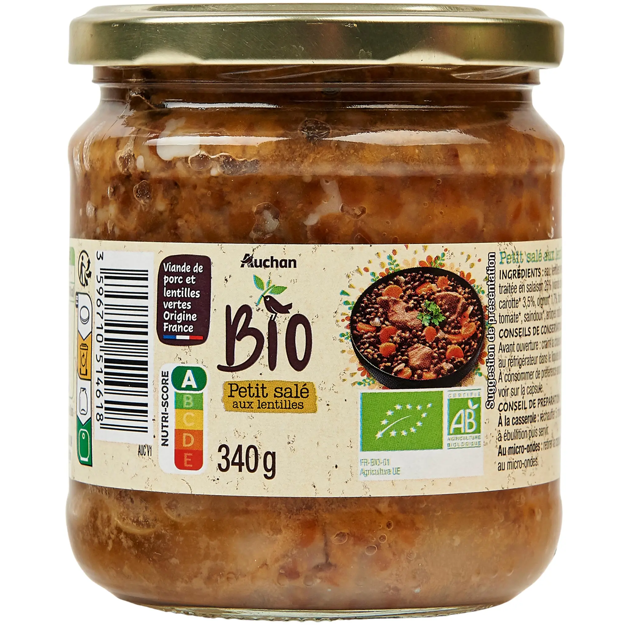AUCHAN BIO Petit salé aux lentilles