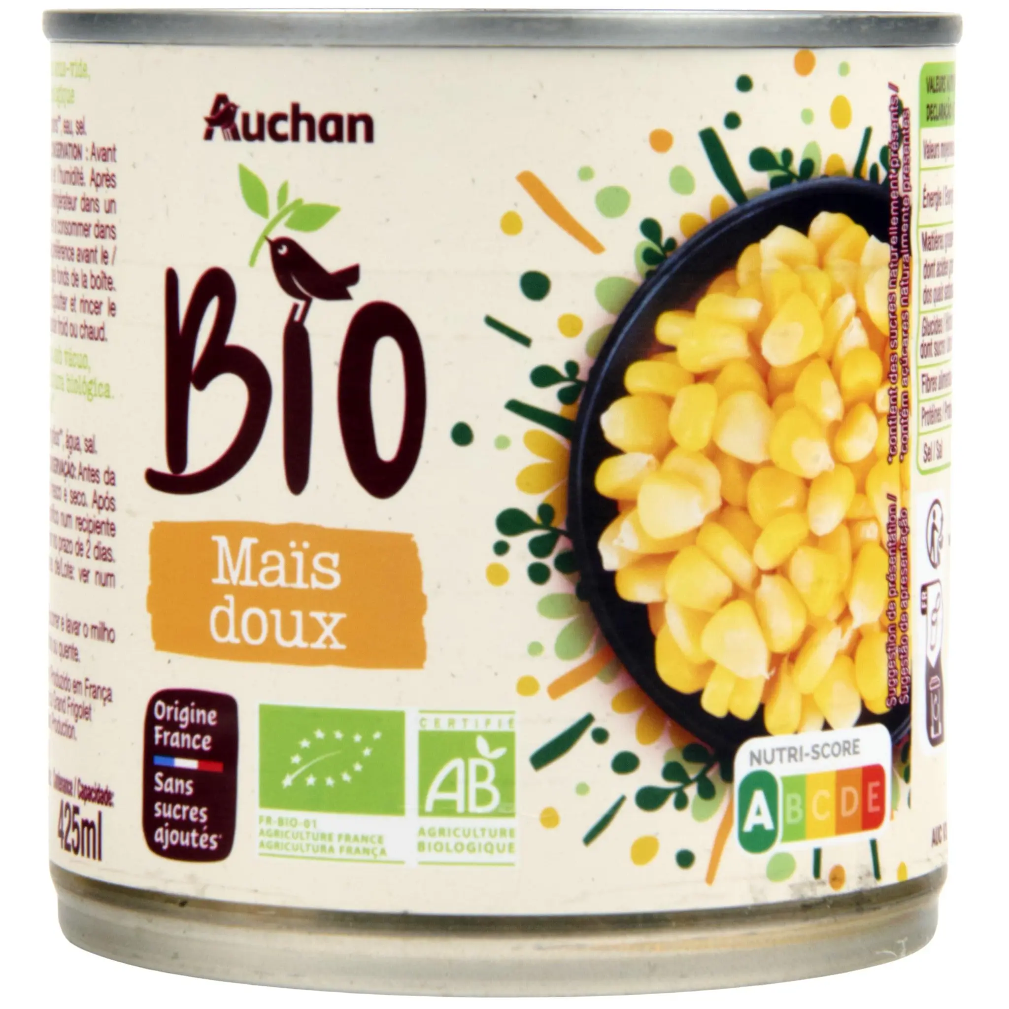 AUCHAN BIO Mais doux en grains sans sucres ajoutés