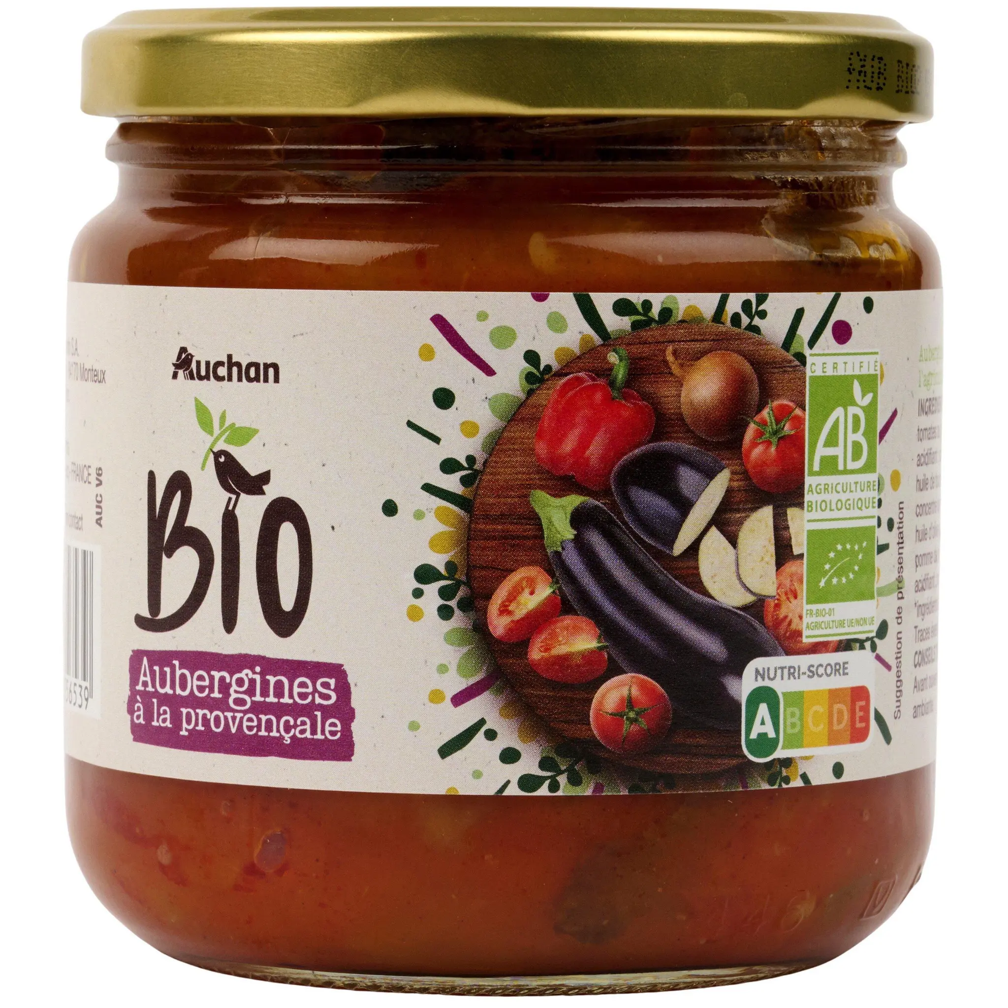 AUCHAN BIO Aubergines à la provençale en bocal