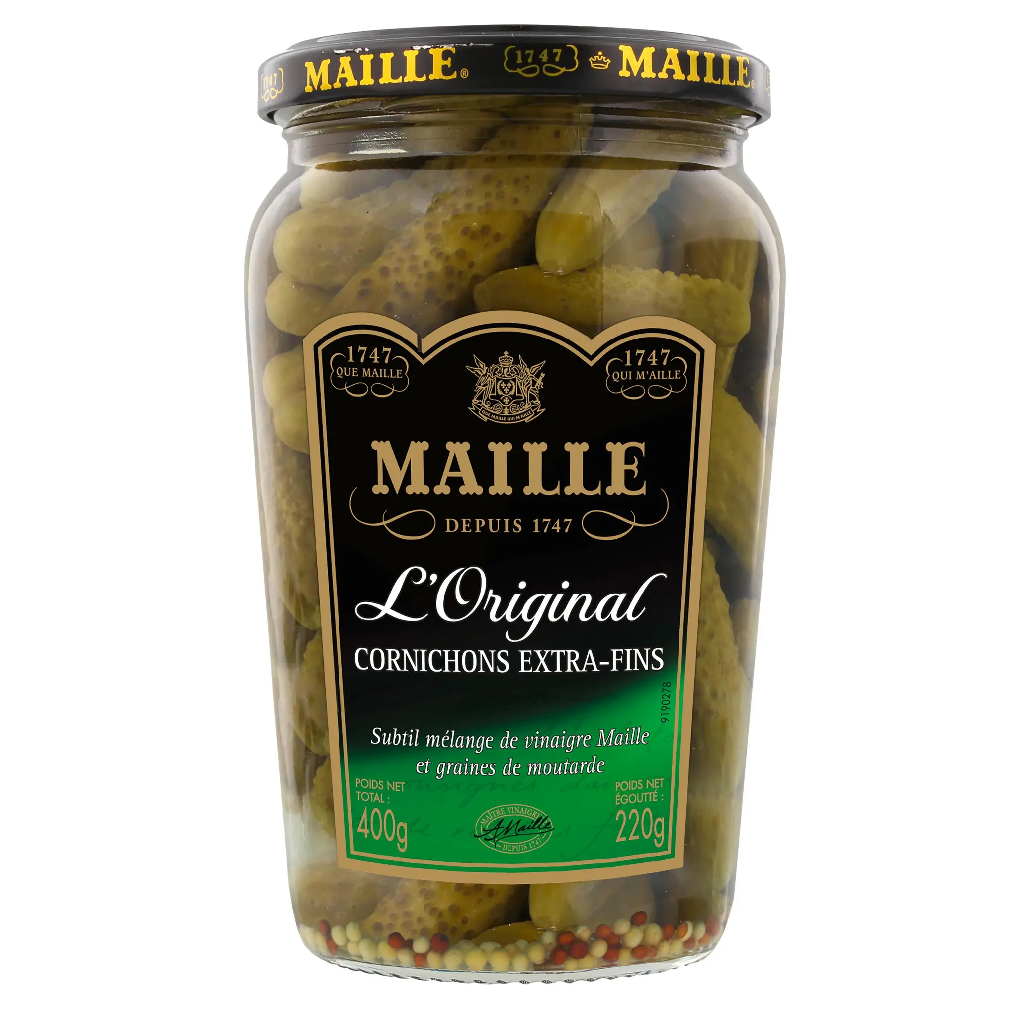 MAILLE Cornichons extra fins cueillis main sélection grand croquant