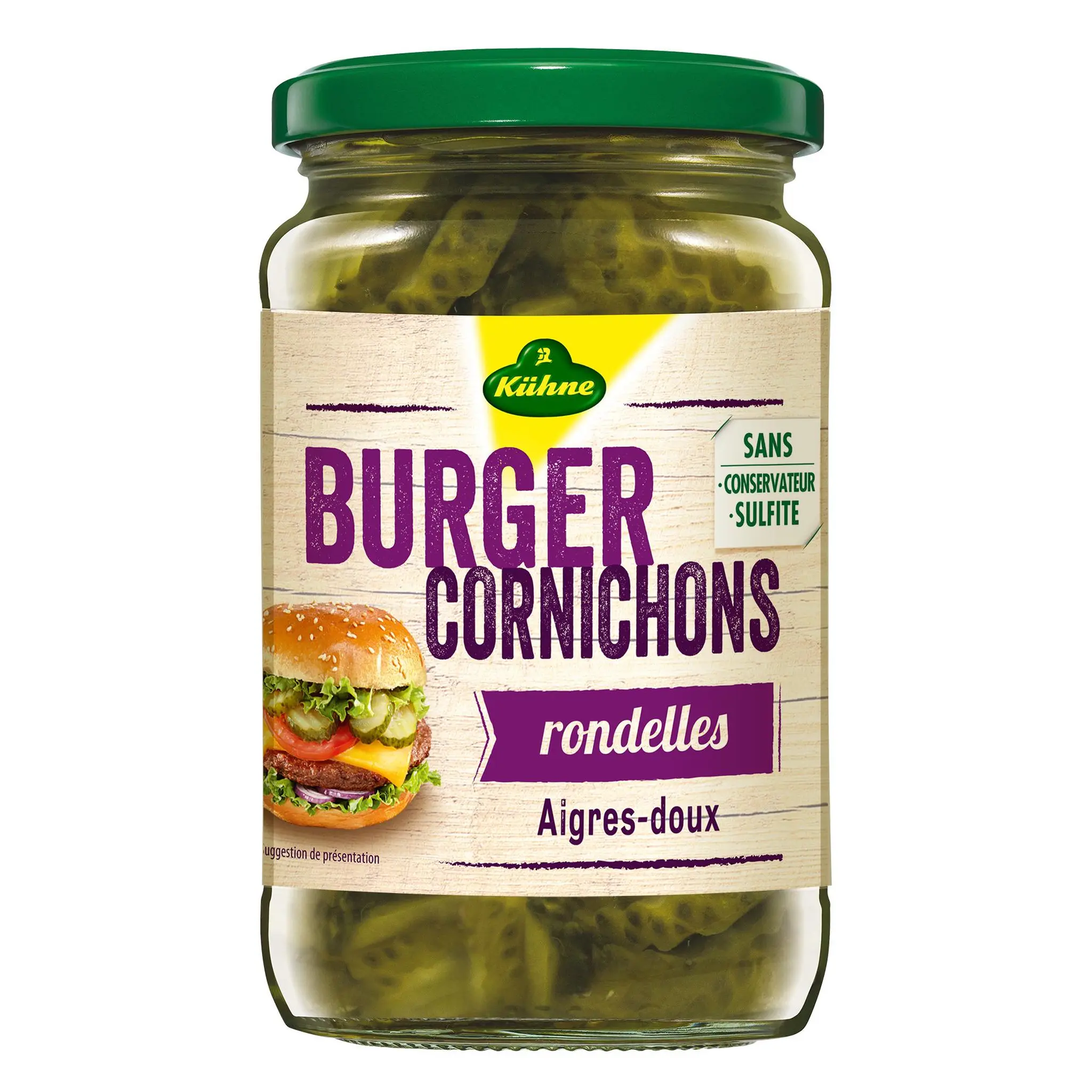 KUHNE Cornichons aigres doux en rondelles pour burger