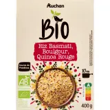 AUCHAN BIO Riz basmati boulgour quinoa rouge prêt en 10min