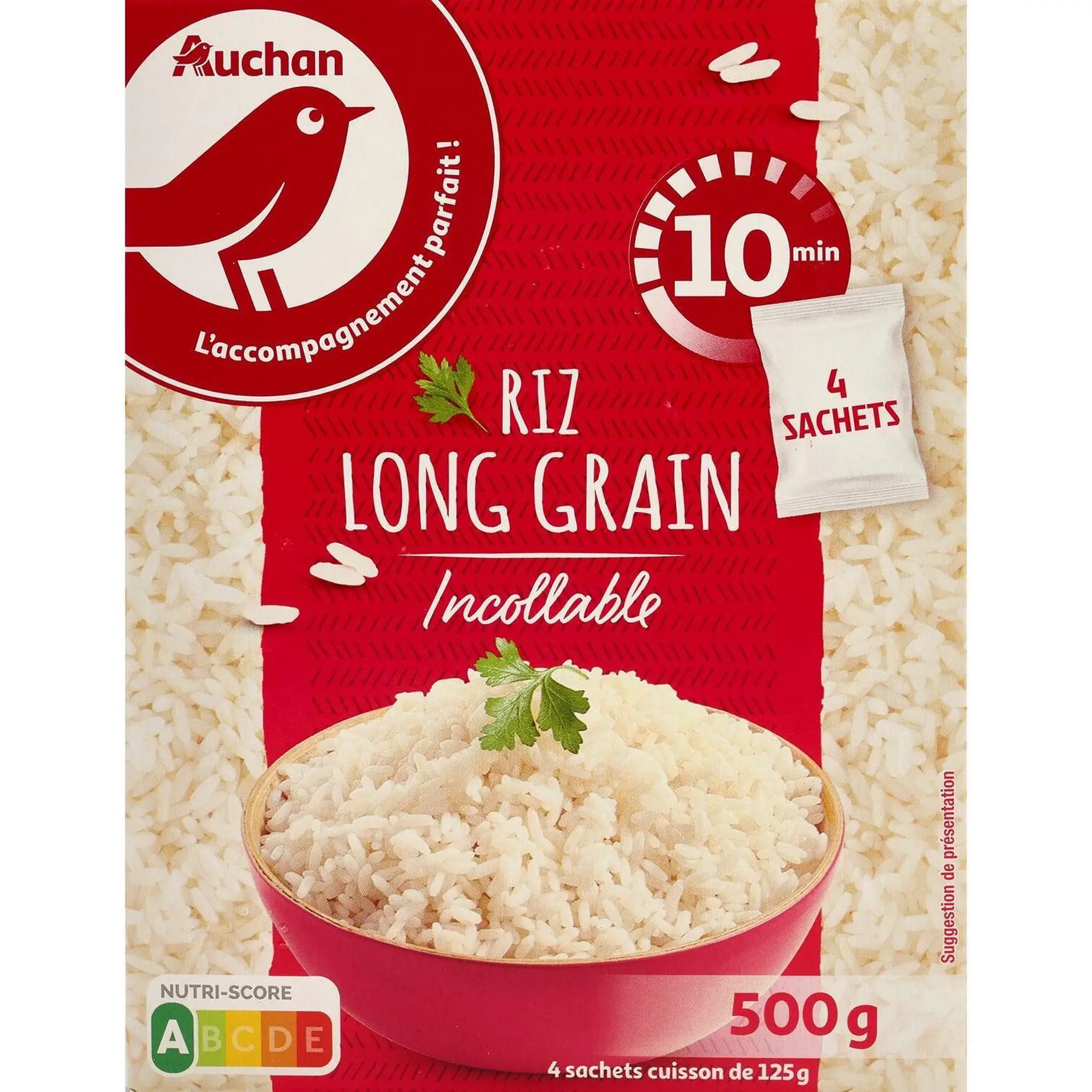 AUCHAN Riz long grain incollable sachets cuisson prêt en 10 min