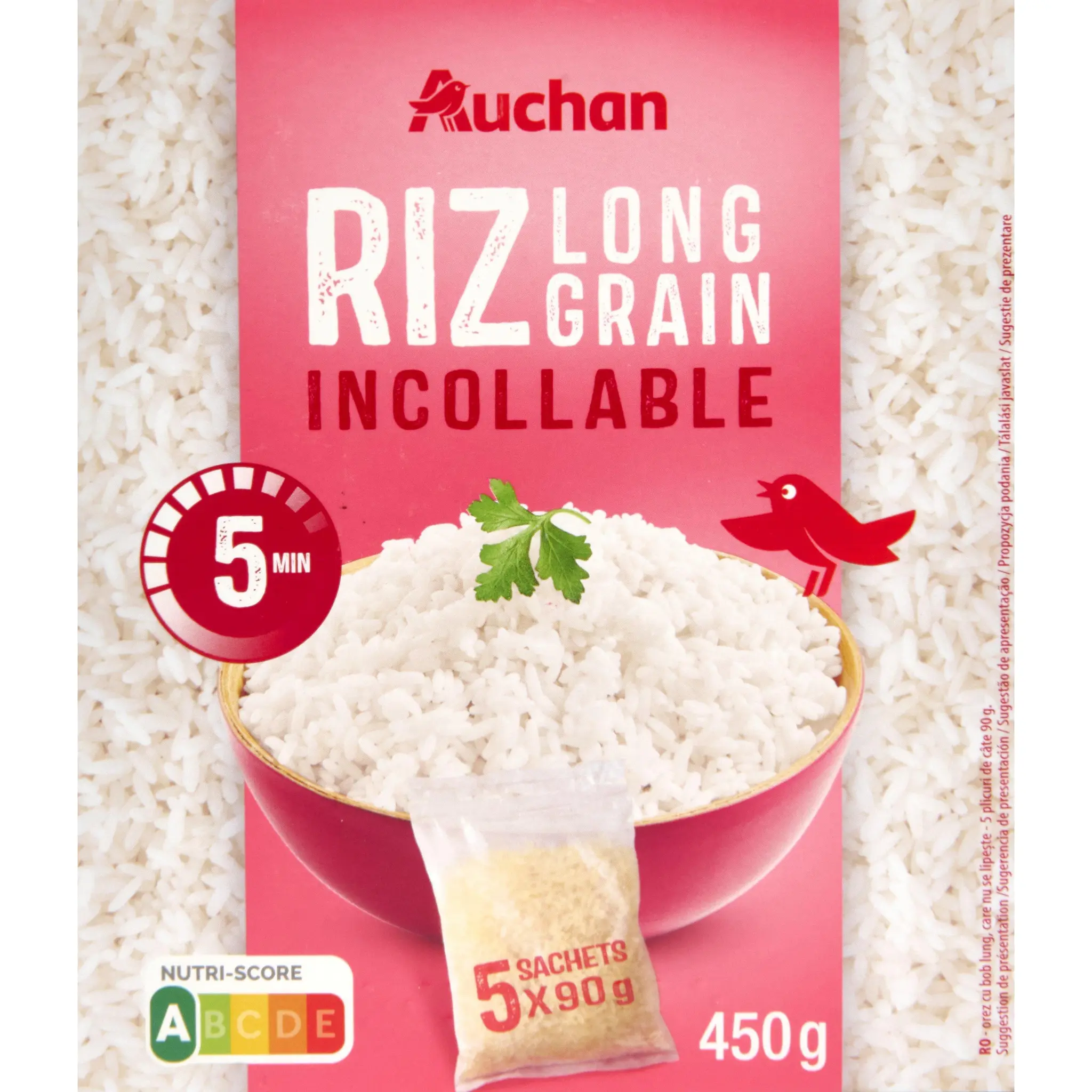 AUCHAN Riz long grain incollable en sachets