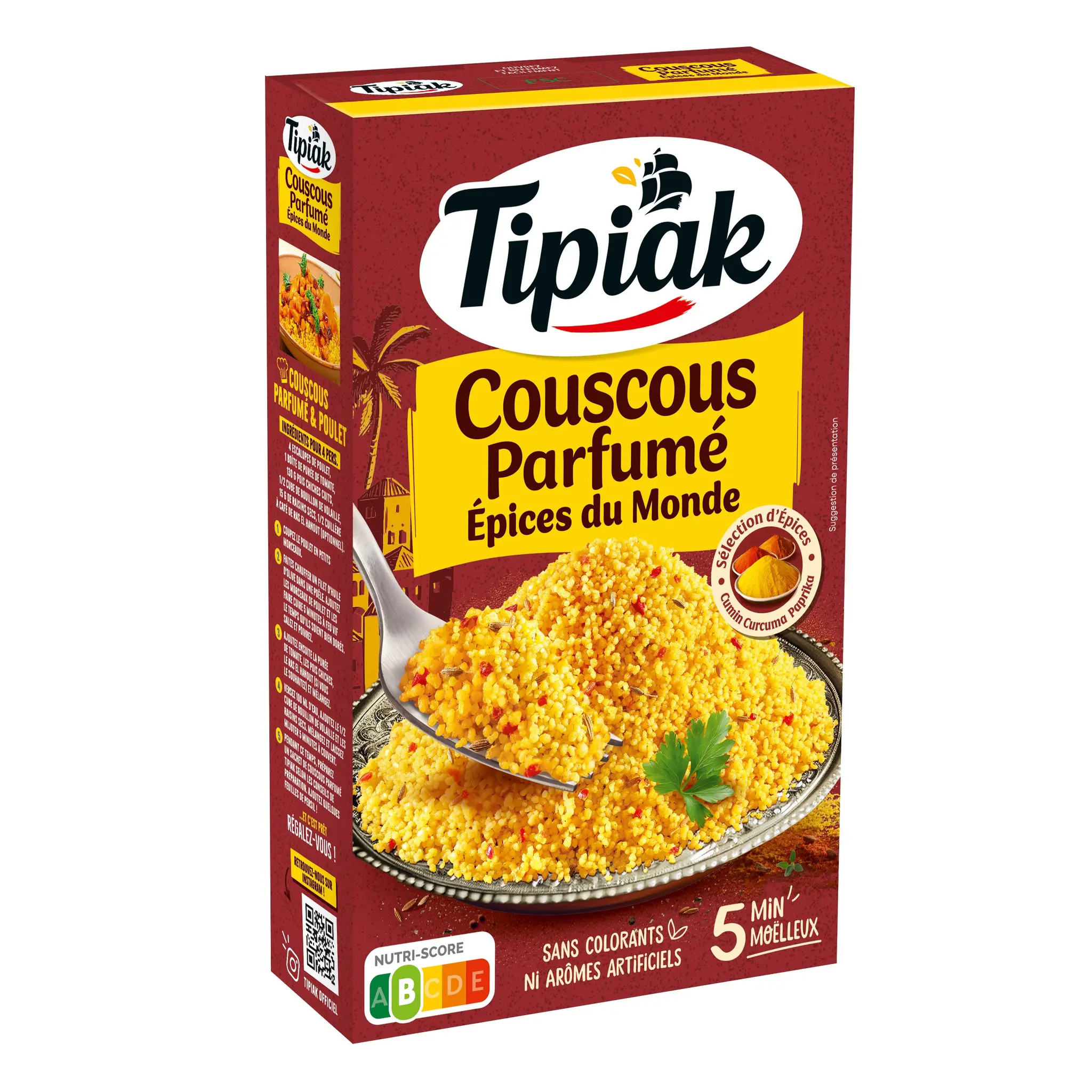 TIPIAK Graines de couscous parfumé aux épices du monde sachets express