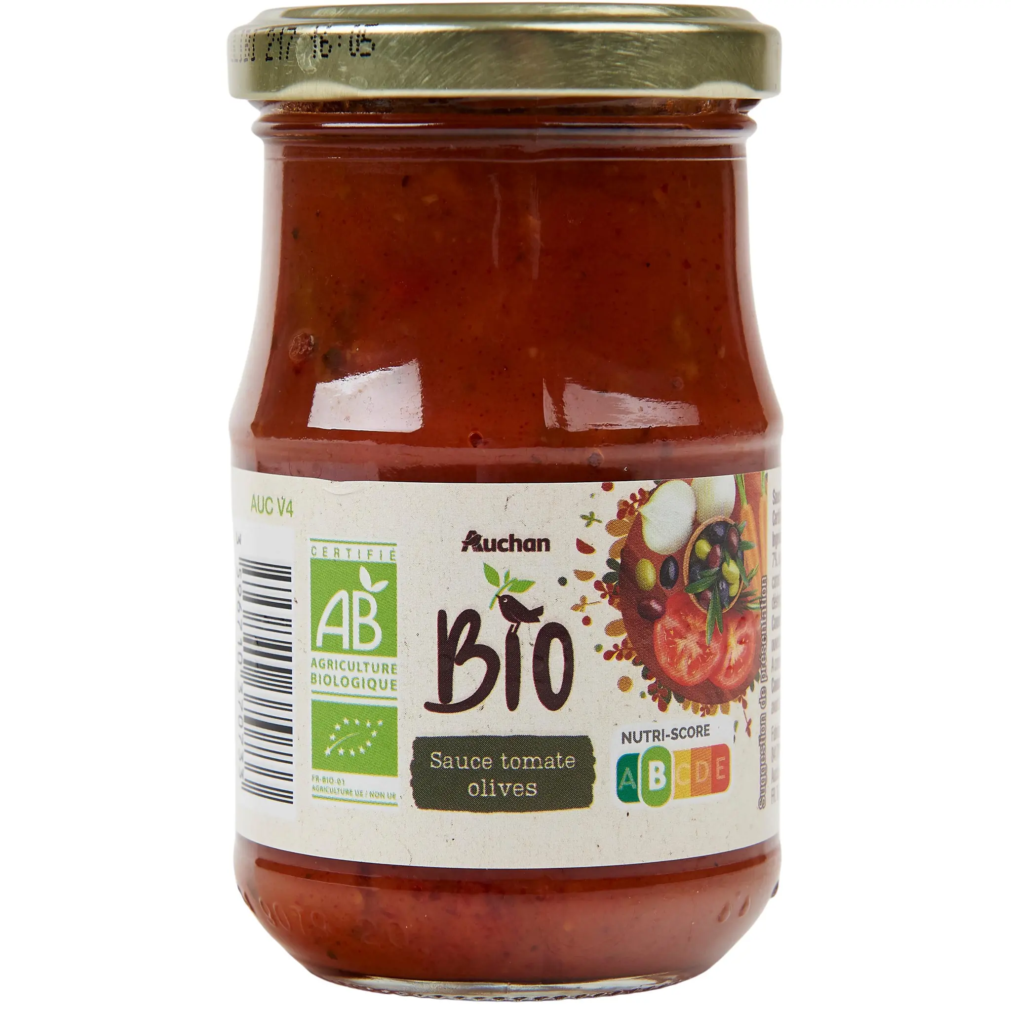 AUCHAN BIO Sauce tomate aux olives, en bocal