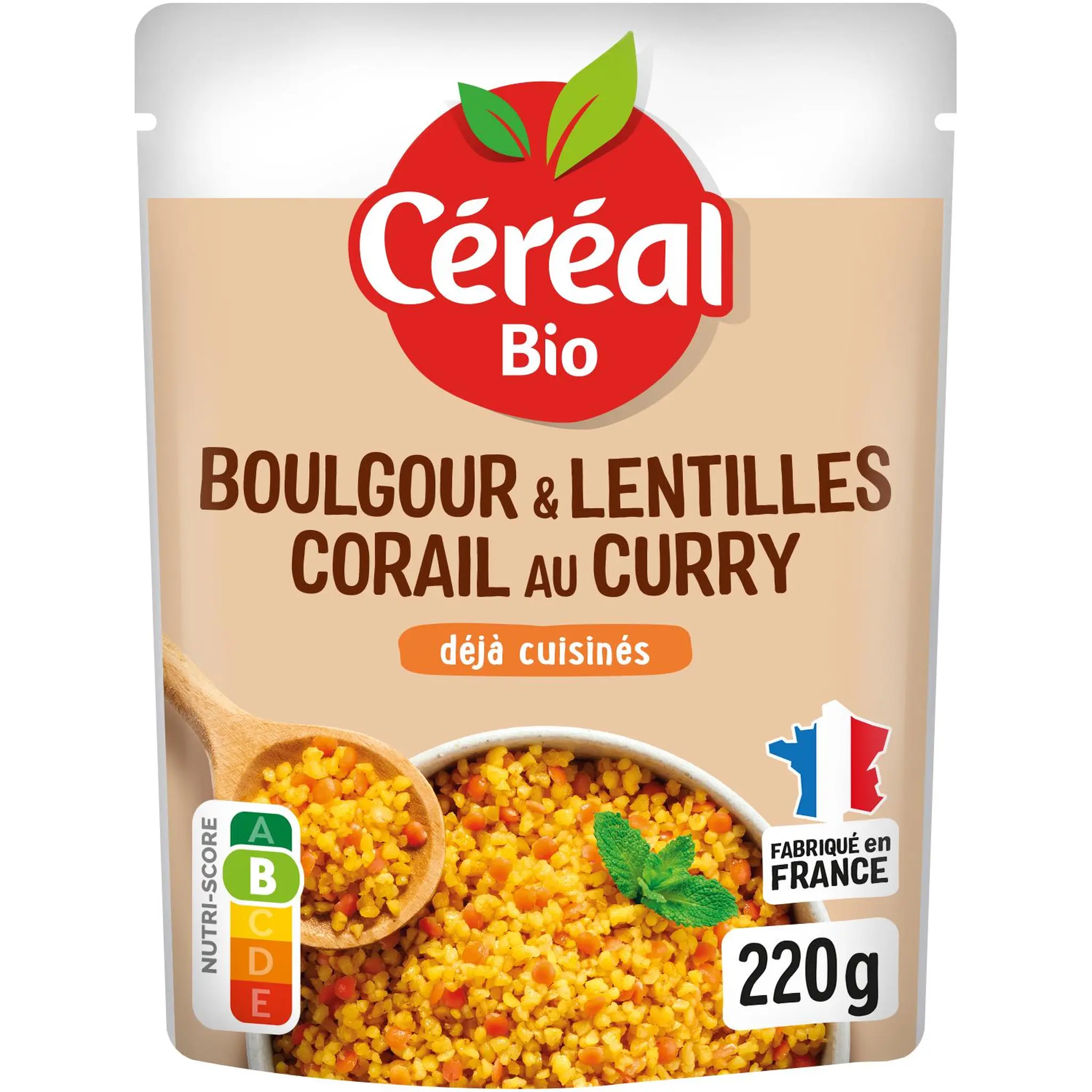 CÉRÉAL BIO Boulgour et lentilles corail au curry sachet express
