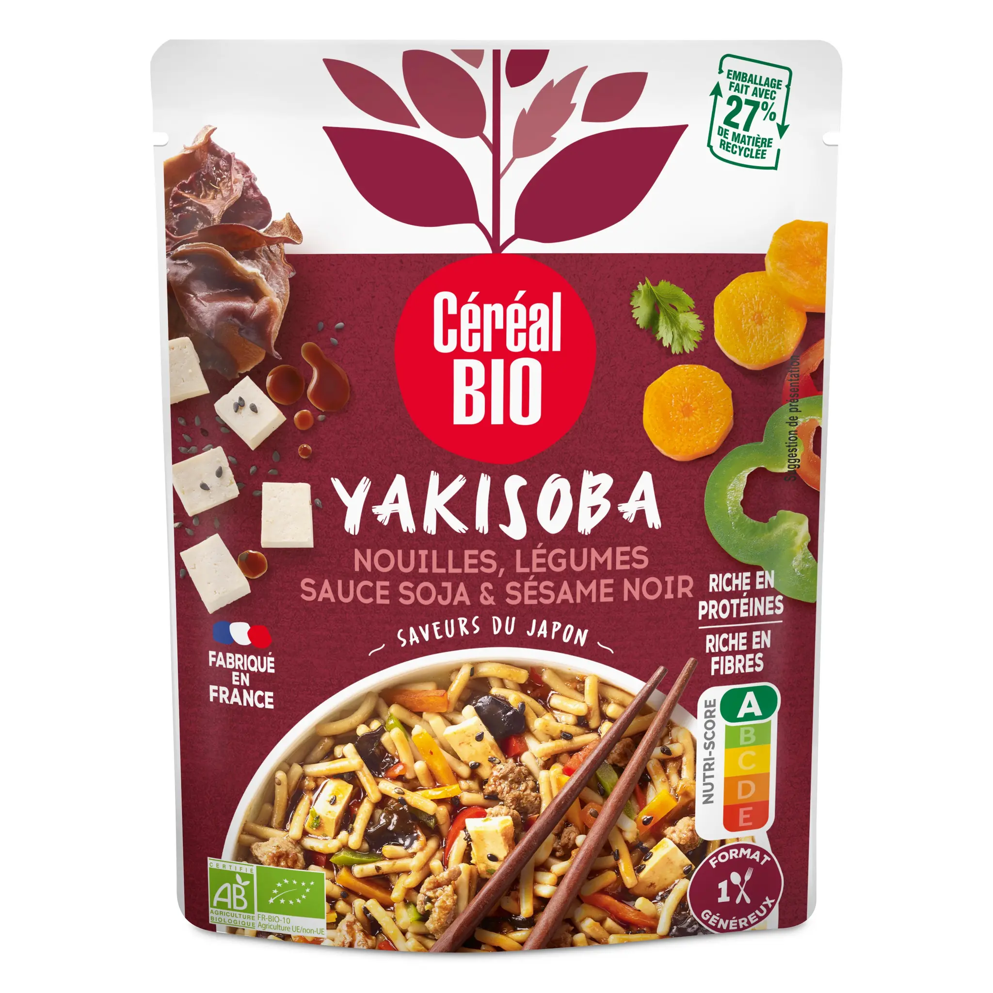 CÉRÉAL BIO Nouilles bio Yakisoba légumes sauce soja et sésame noir Saveurs du Japon sachet express