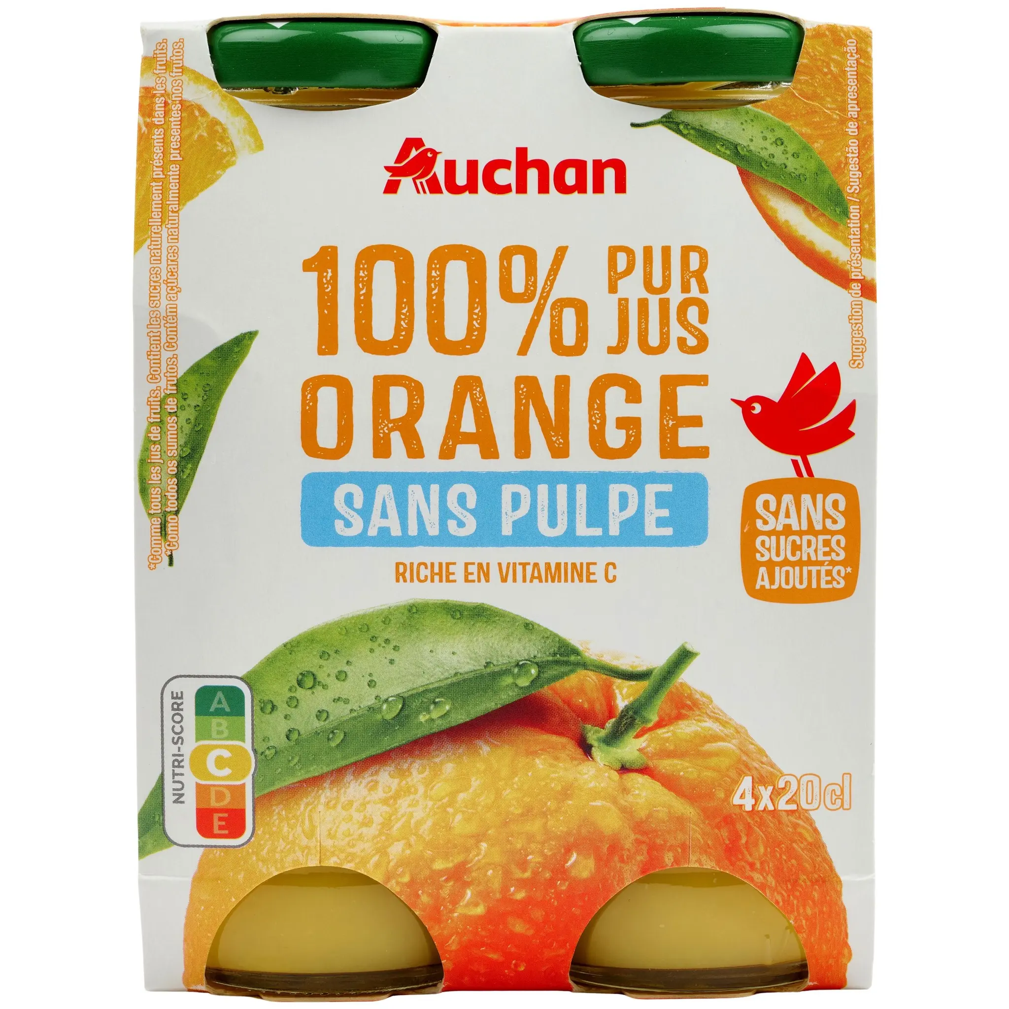 AUCHAN Pur jus d'orange bouteilles verre