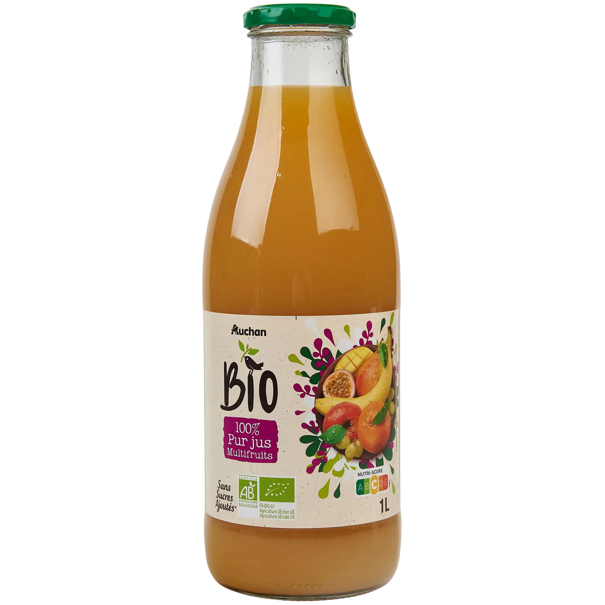AUCHAN BIO Pur jus multifruits bouteille verre