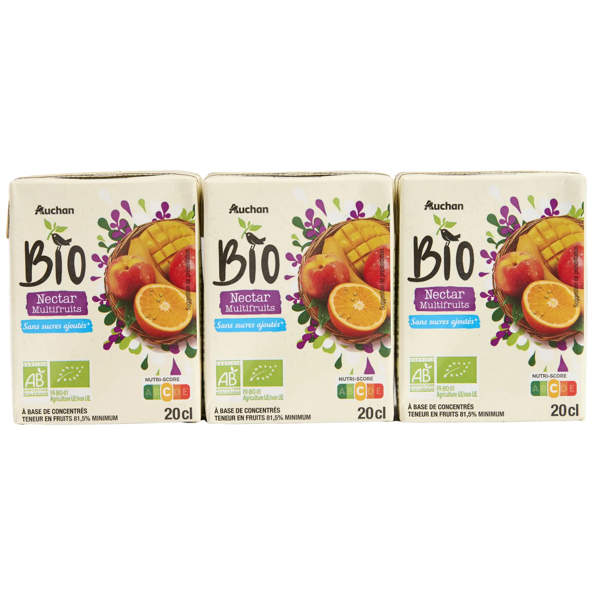 AUCHAN BIO Nectar multifruits briquettes