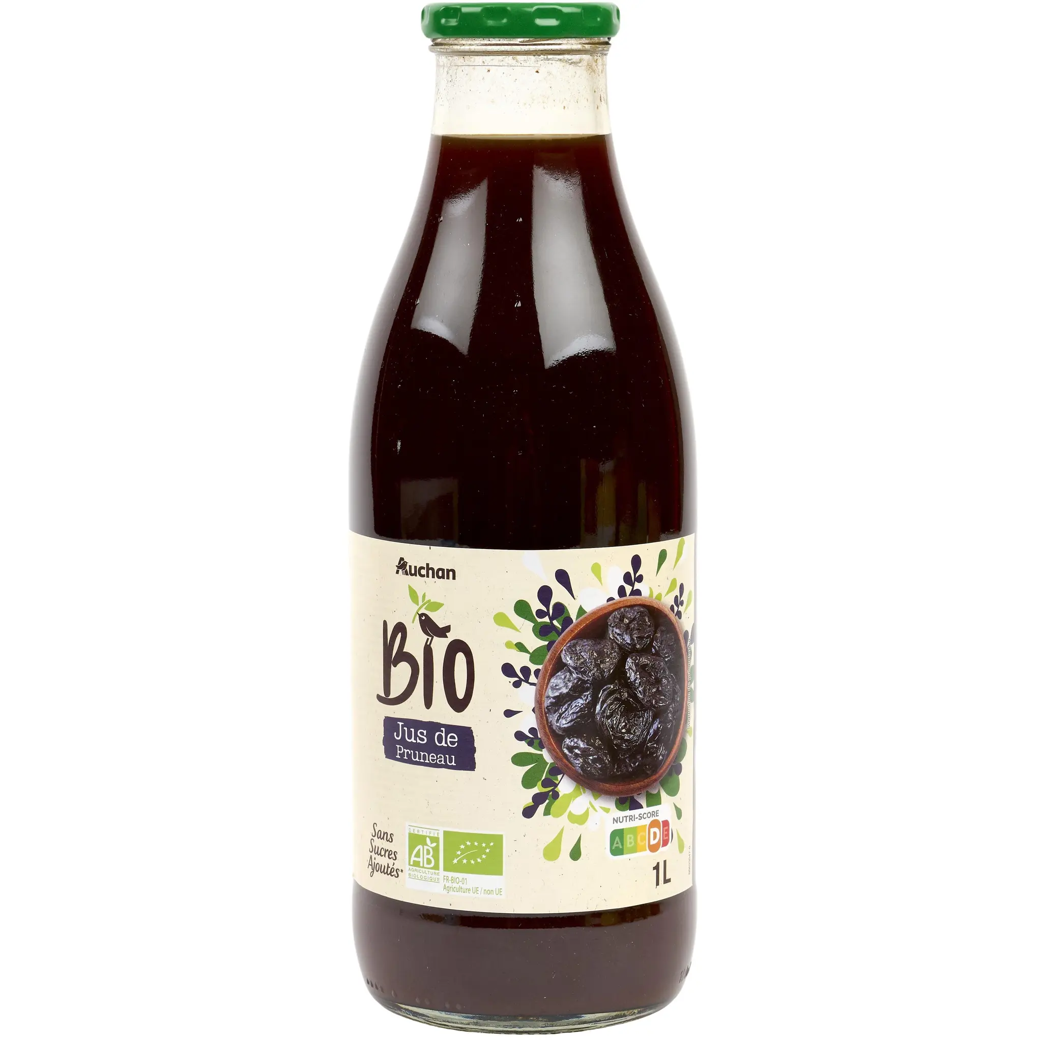 AUCHAN BIO Pur jus de pruneau bio bouteille verre