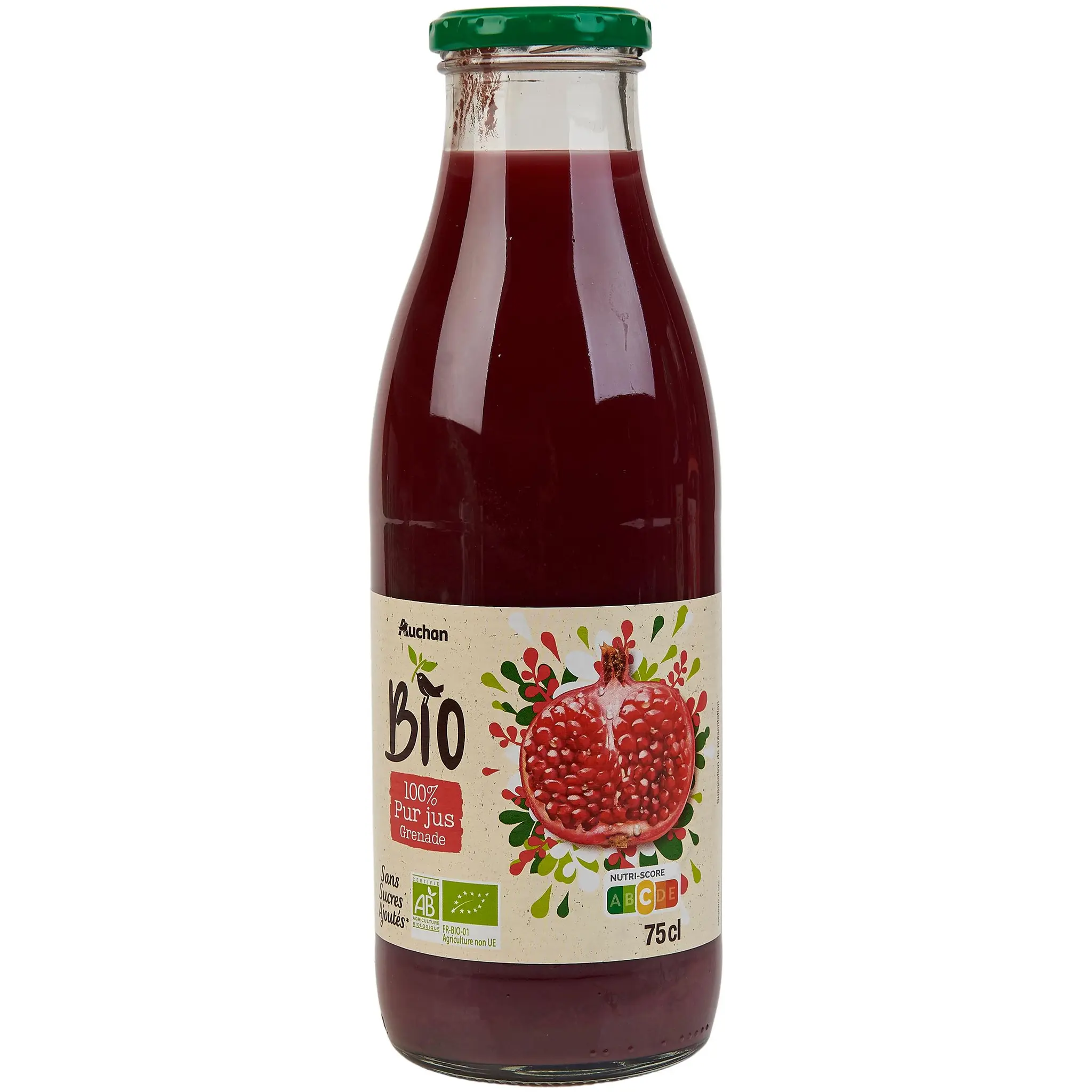 AUCHAN BIO Pur jus de grenade bouteille verre