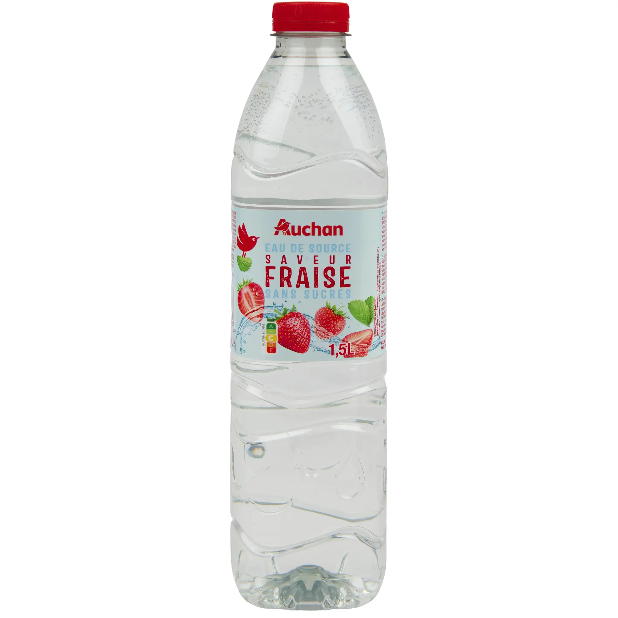 AUCHAN Eau de source aromatisée fraise sans sucres