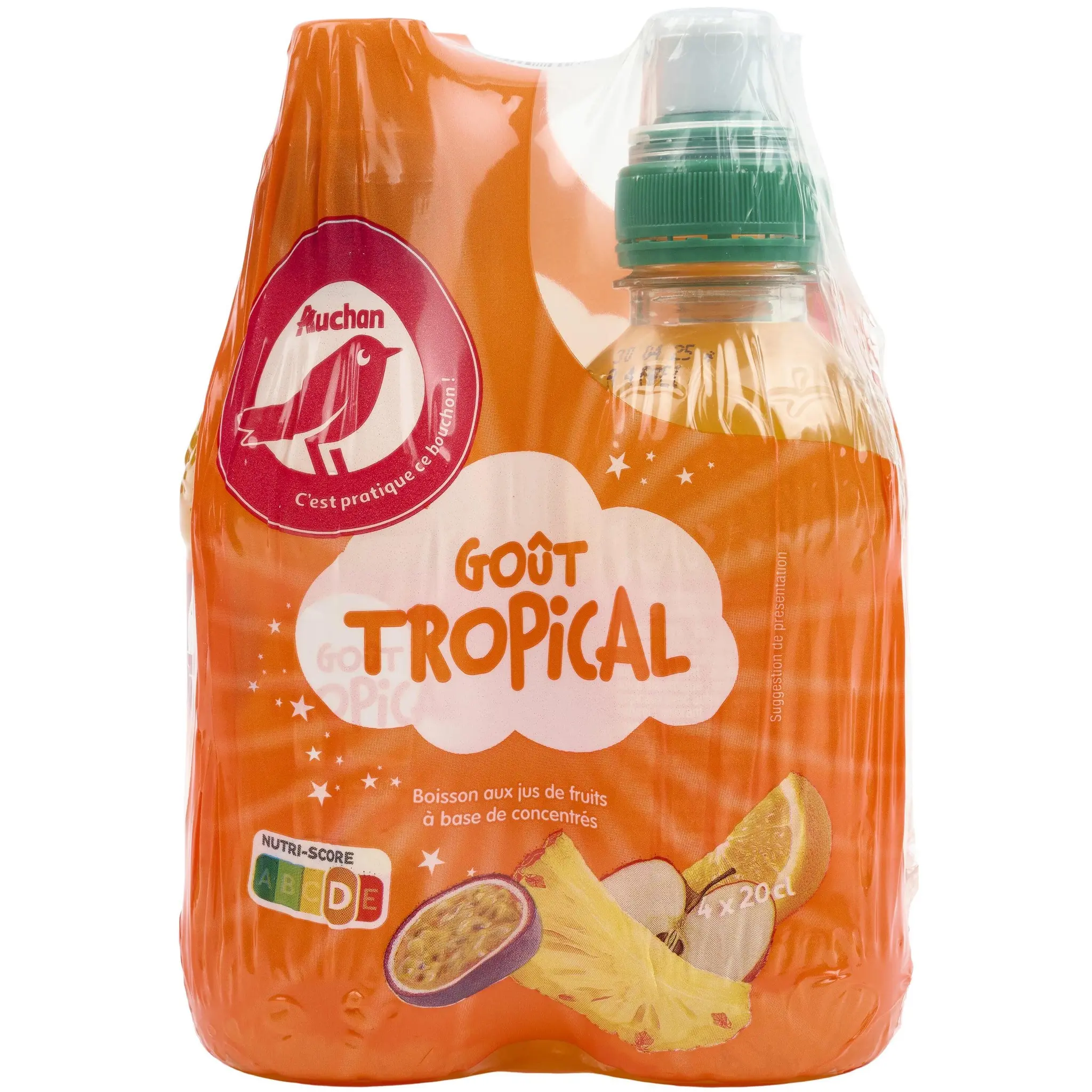 AUCHAN Boisson au jus de fruits goût tropical bouteilles bouchon sport