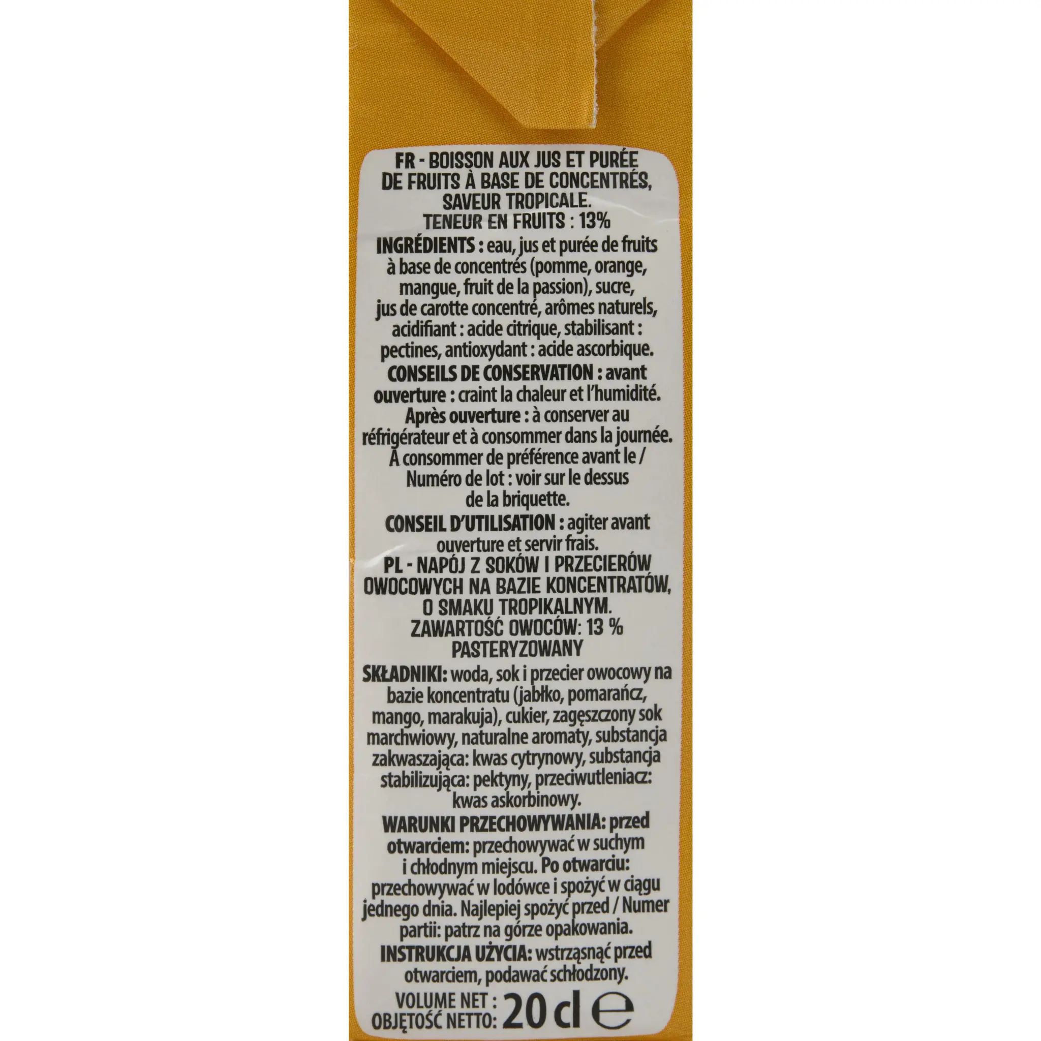 AUCHAN Boisson aux jus de fruits tropical en briquettes