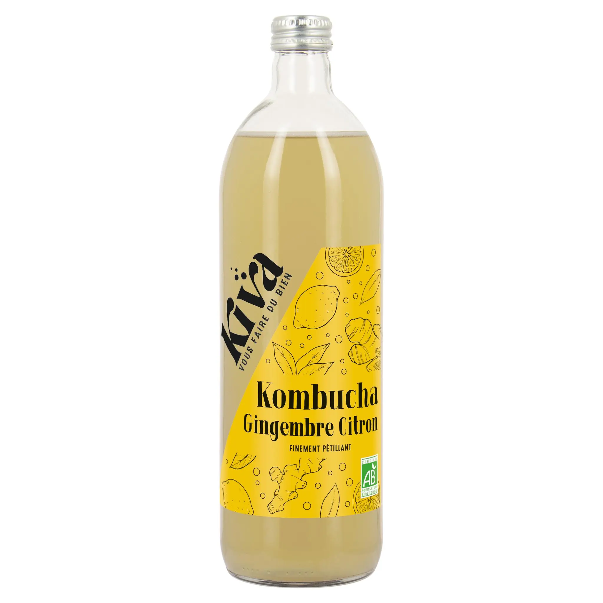 KIVA Boisson gazeifiée au kombucha gingembre citron bio