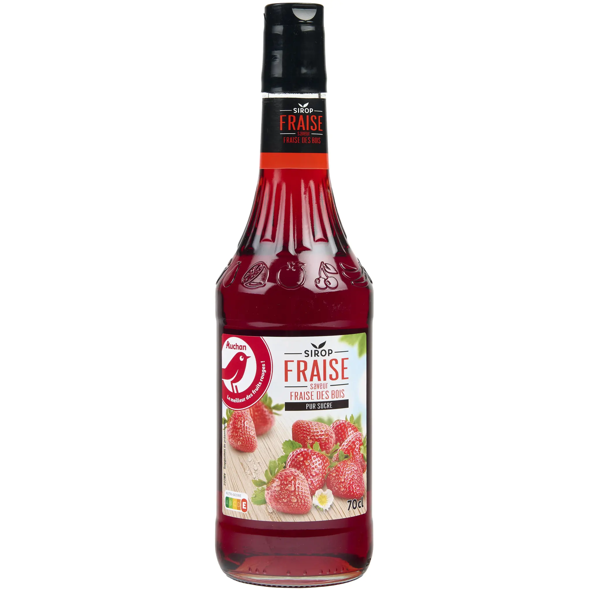 AUCHAN Sirop de fraise et fraise des bois bouteille verre