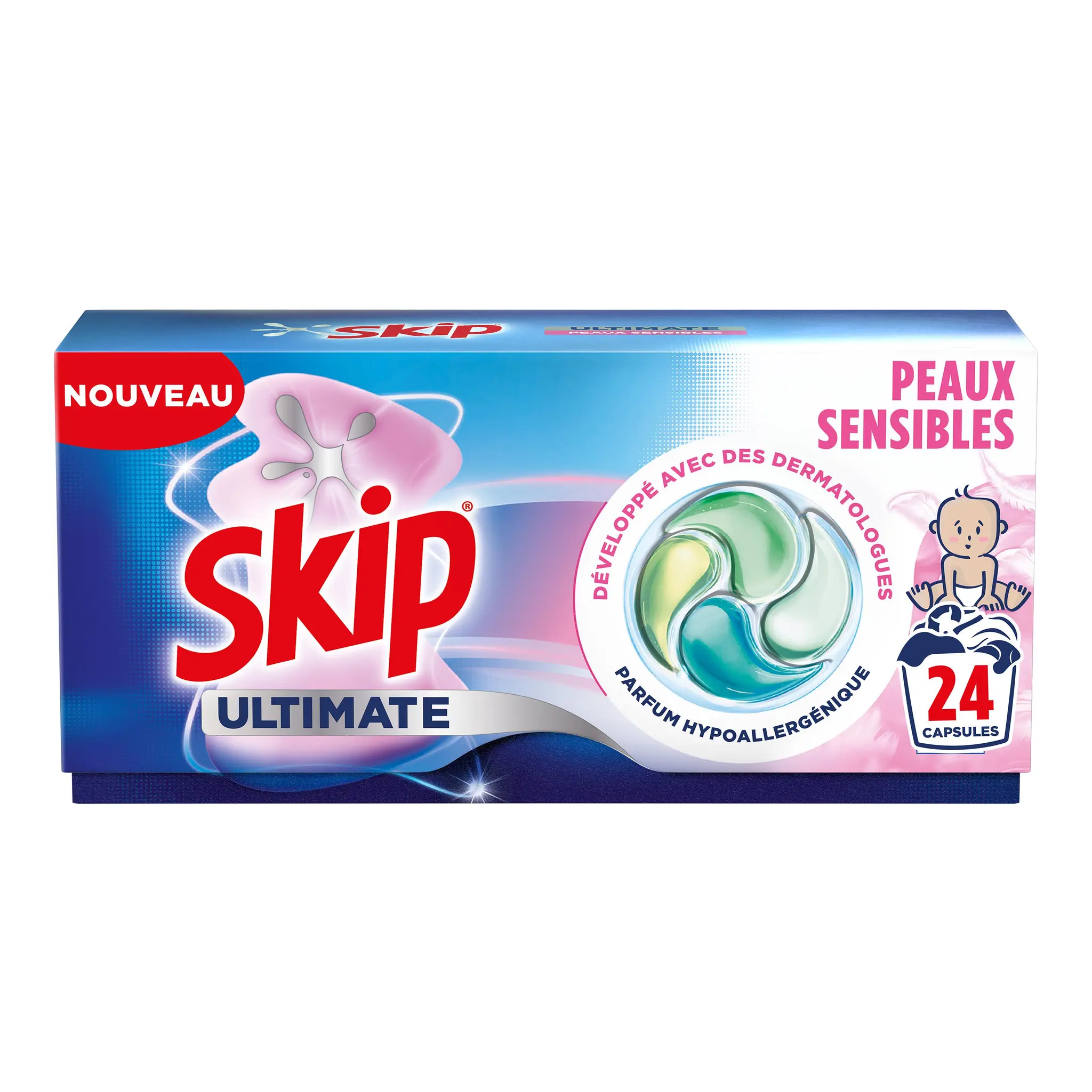 SKIP Lessive Capsules Ultimate 4en1 Peaux sensibles
