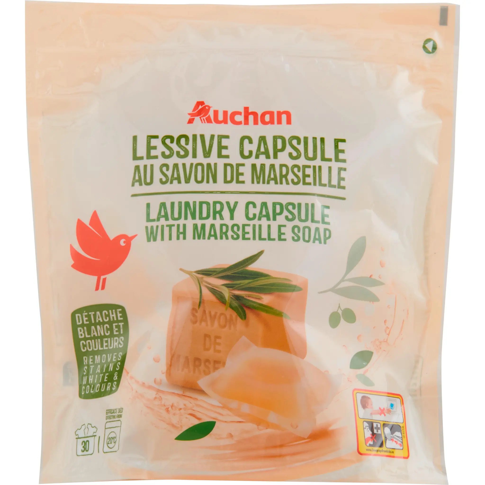 AUCHAN Lessive capsules au savon de Marseille