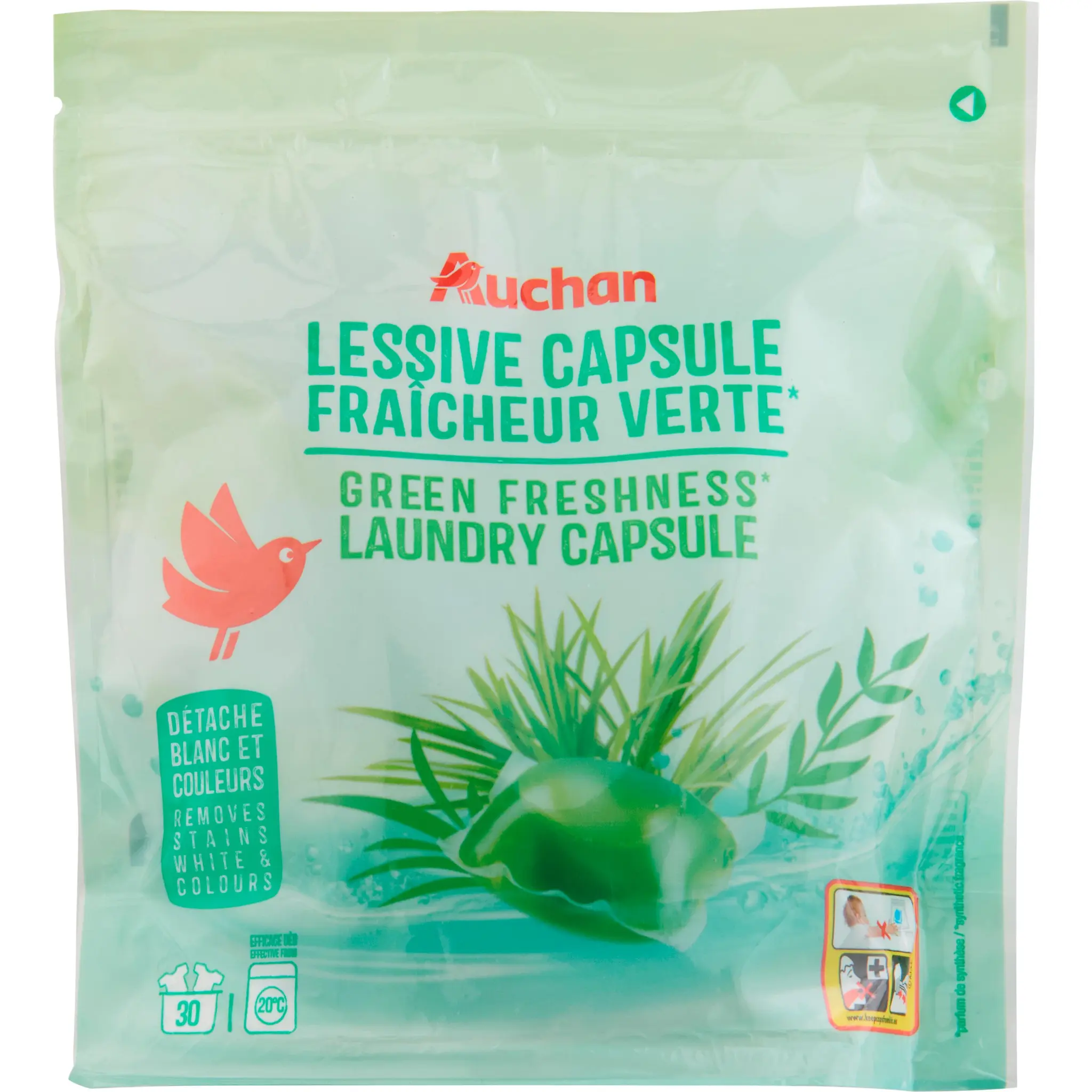 AUCHAN Lessive capsules fraîcheur verte