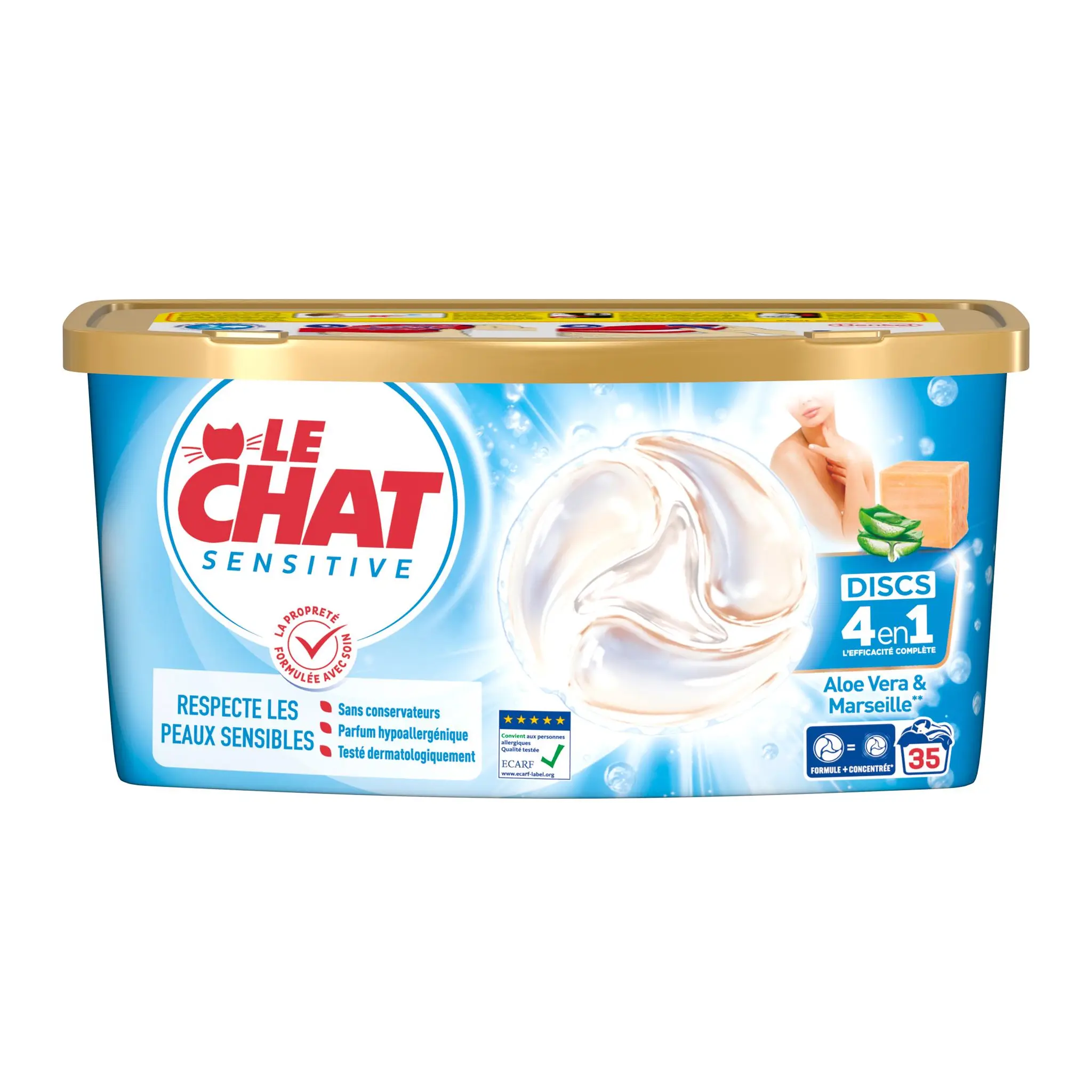 LE CHAT Disc Lessive capsules 4en1 aloe vera et Marseille