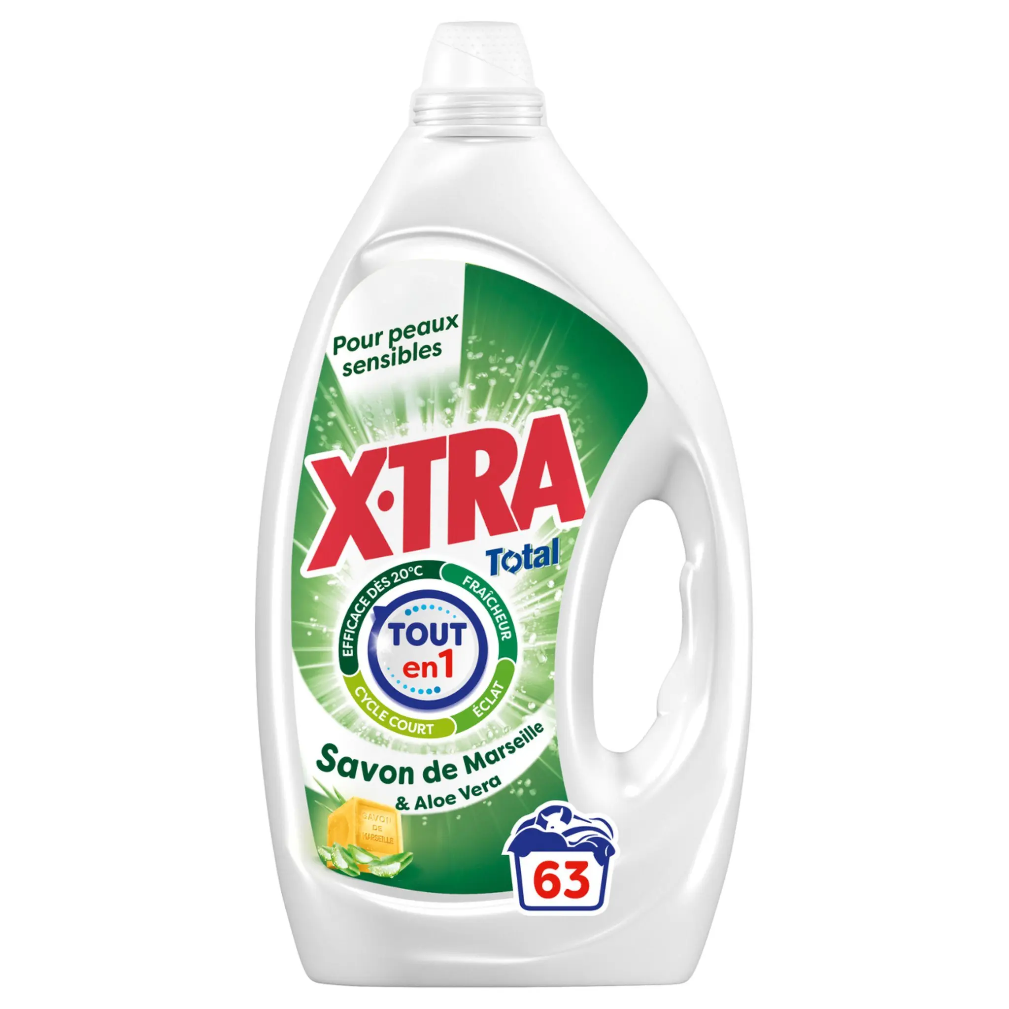 X-TRA Total 4+1 Lessive liquide au savon de Marseille et aloe vera