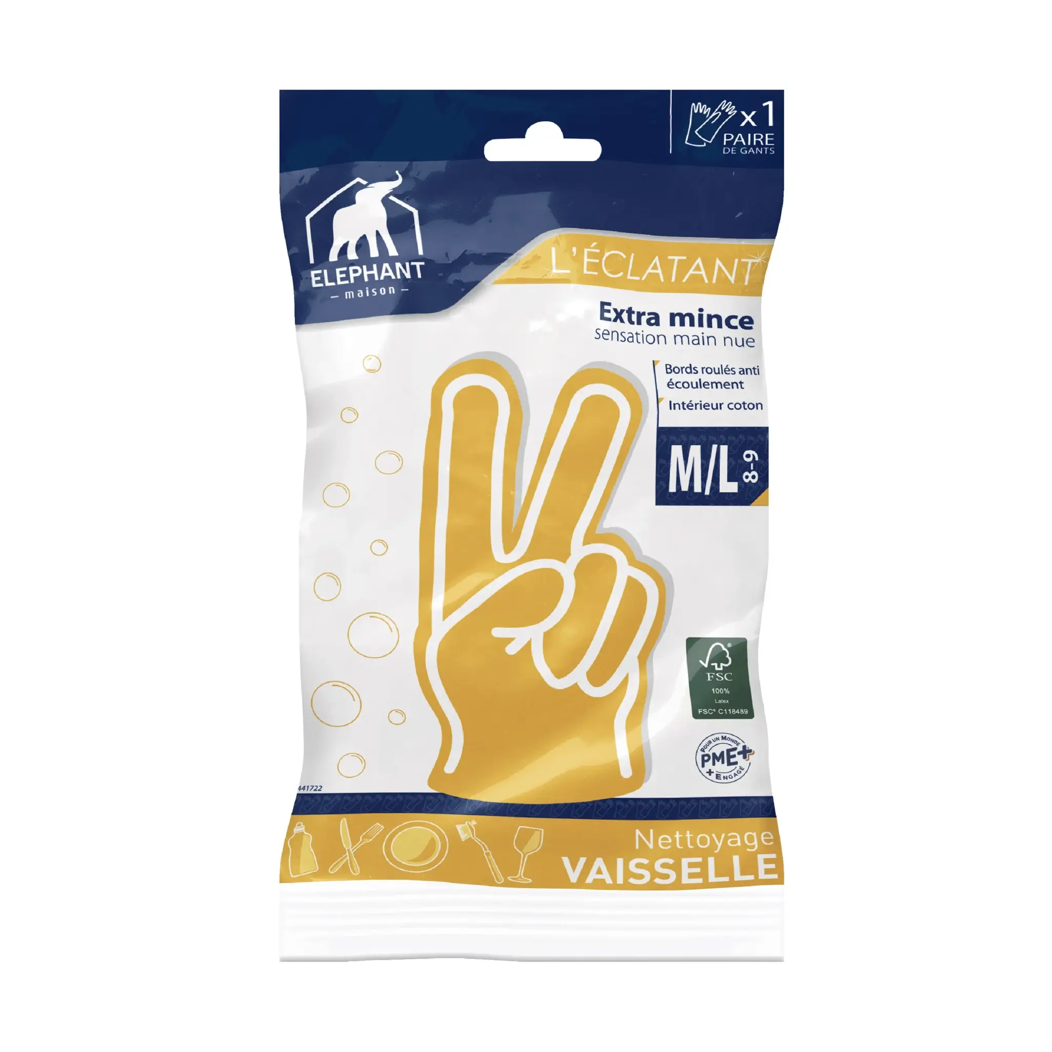 ELEPHANT L'éclatant gants nettoyage vaisselle extra mince taille M/L