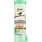 AUCHAN BETTER LIFE Sacs poubelle compostables à liens coulissants 20L
