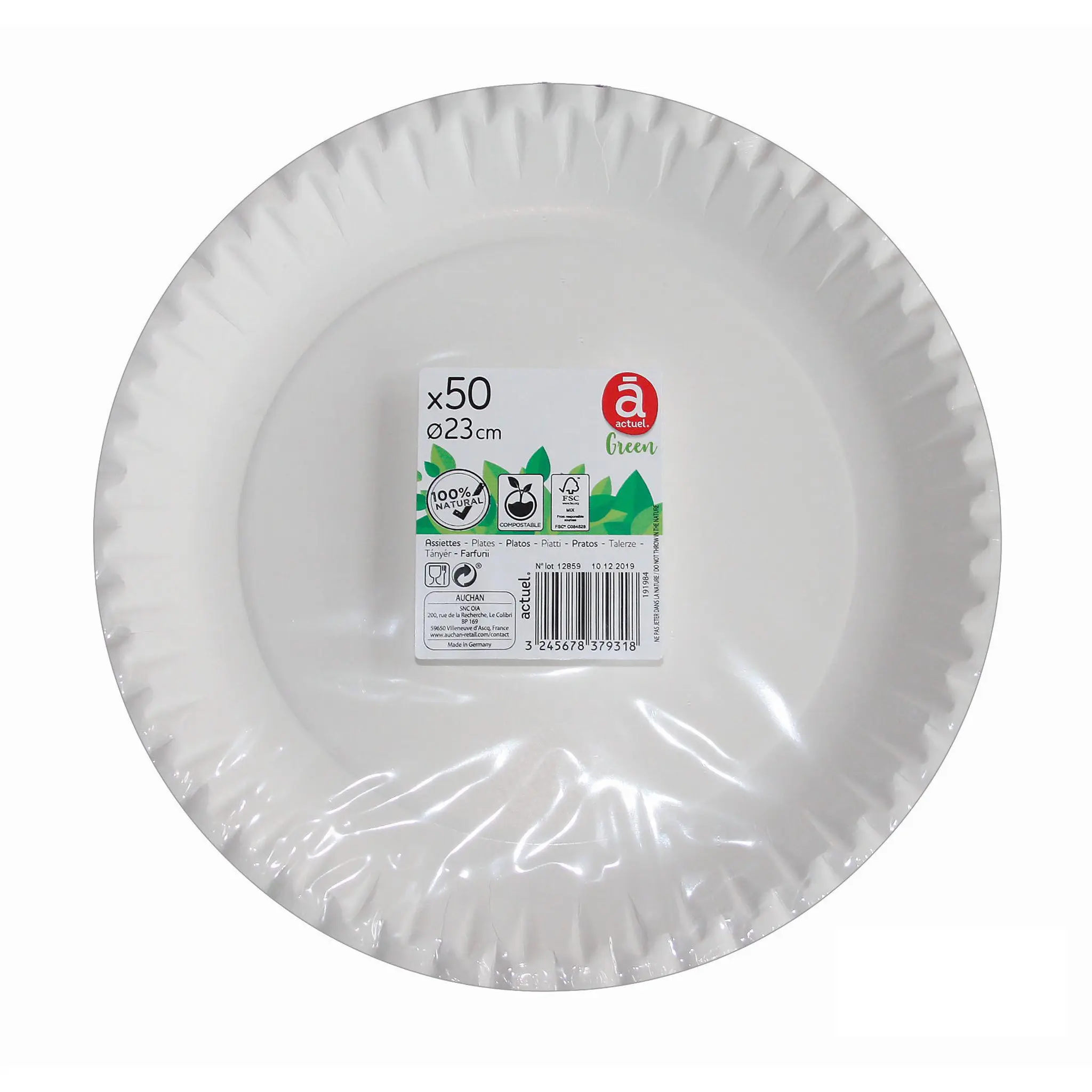 ACTUEL Assiettes en carton blanc 23cm compostables
