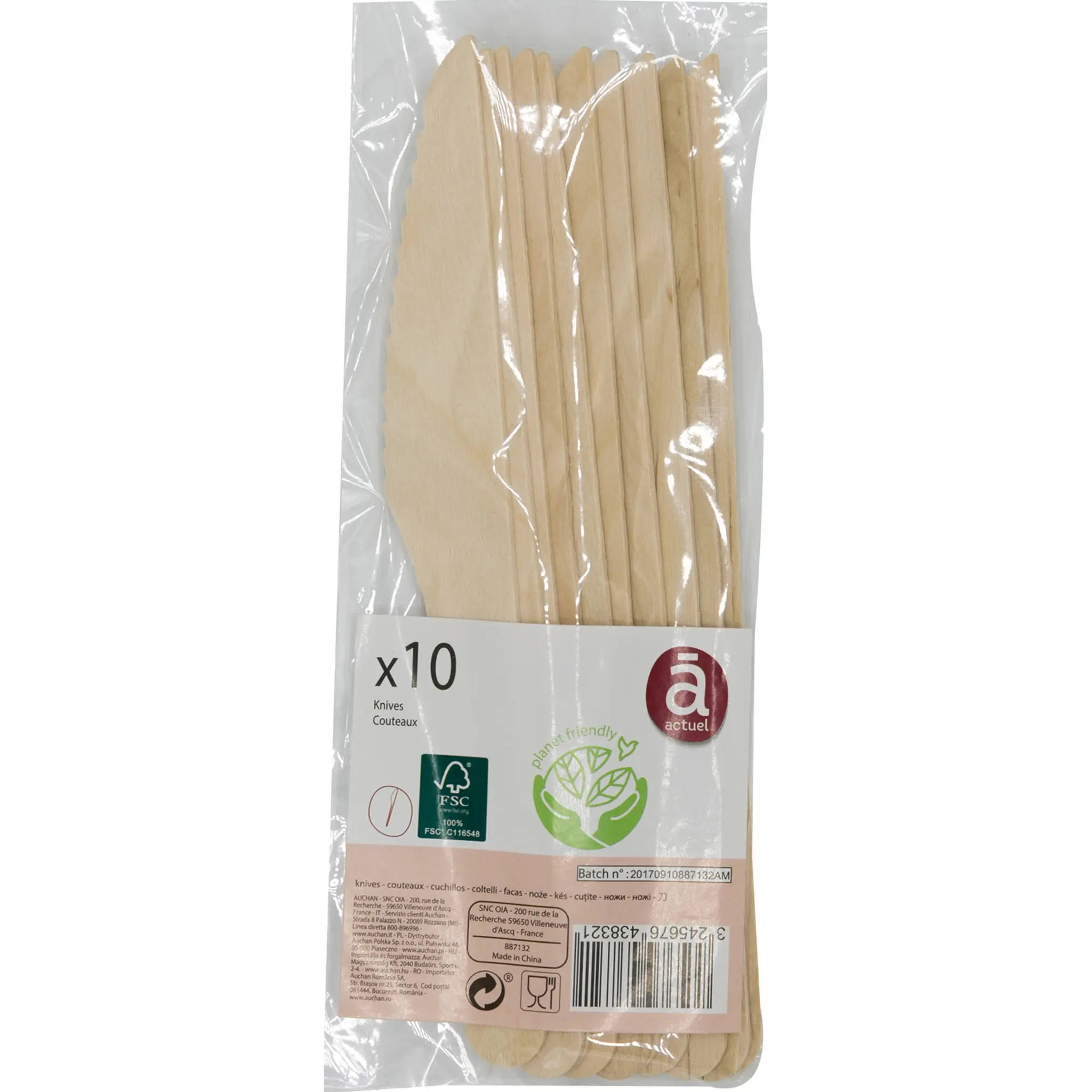 ACTUEL Lot de 10 couteaux en bois compostables