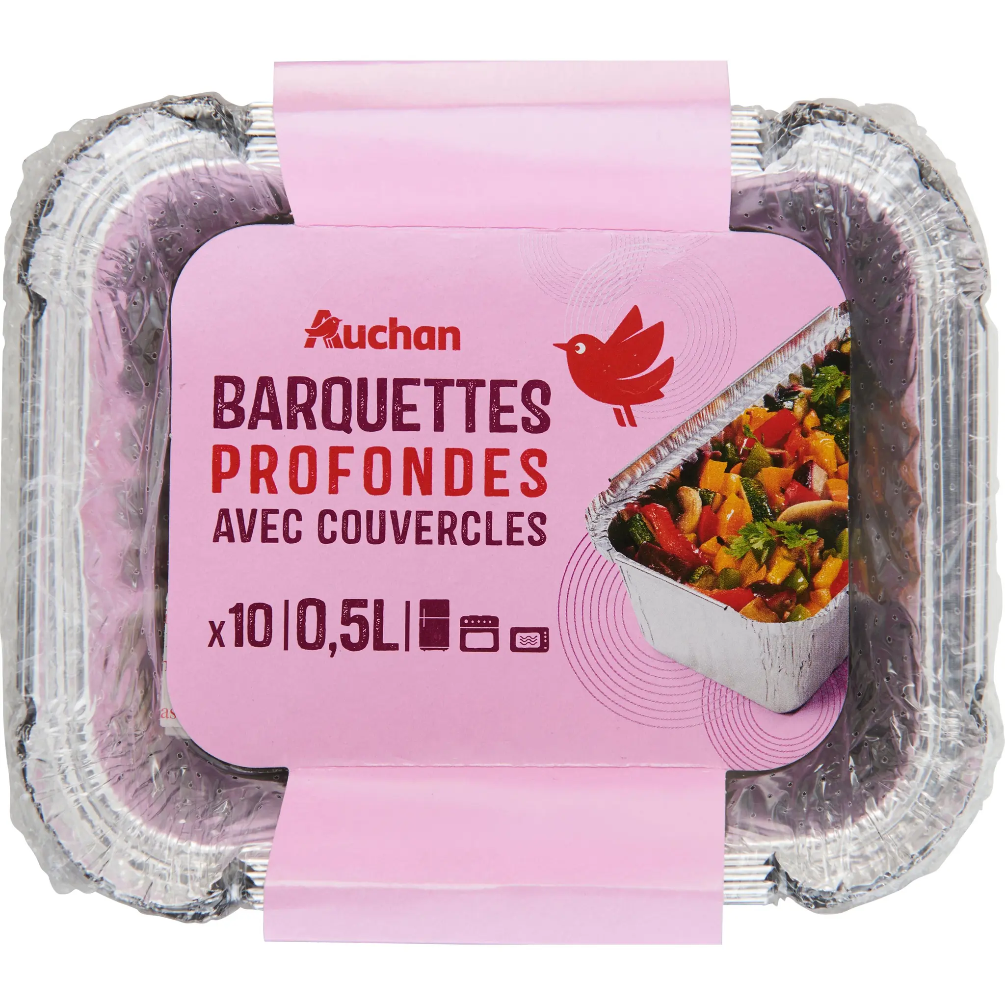 AUCHAN Barquettes aluminium profondes avec couvercles