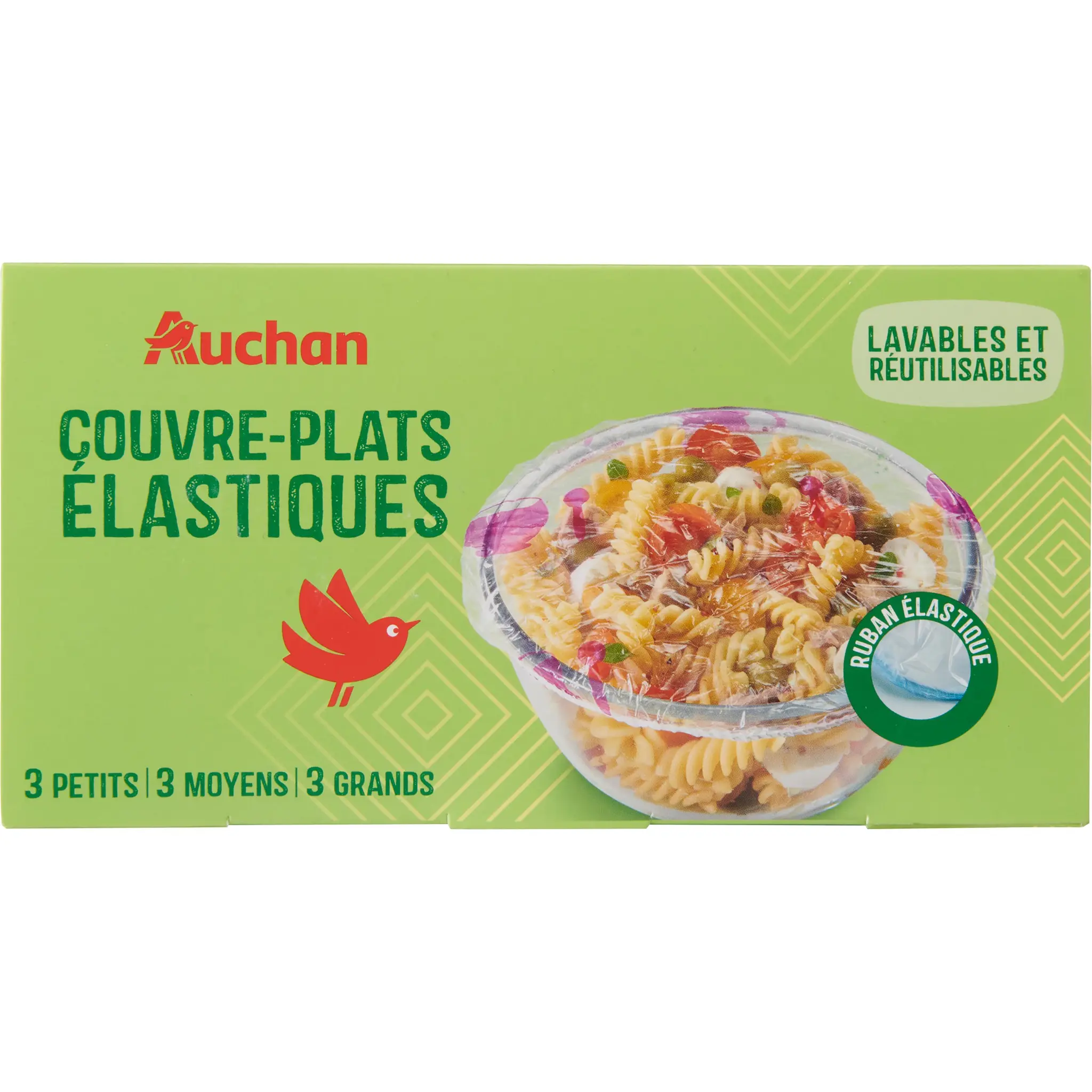 AUCHAN Couvre-plats élastiques en tailles S M L