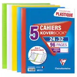 CLAIREFONTAINE Lot de 5 cahiers piqués polypro Koverbook 24x32cm 96 pages grands carreaux Seyes
