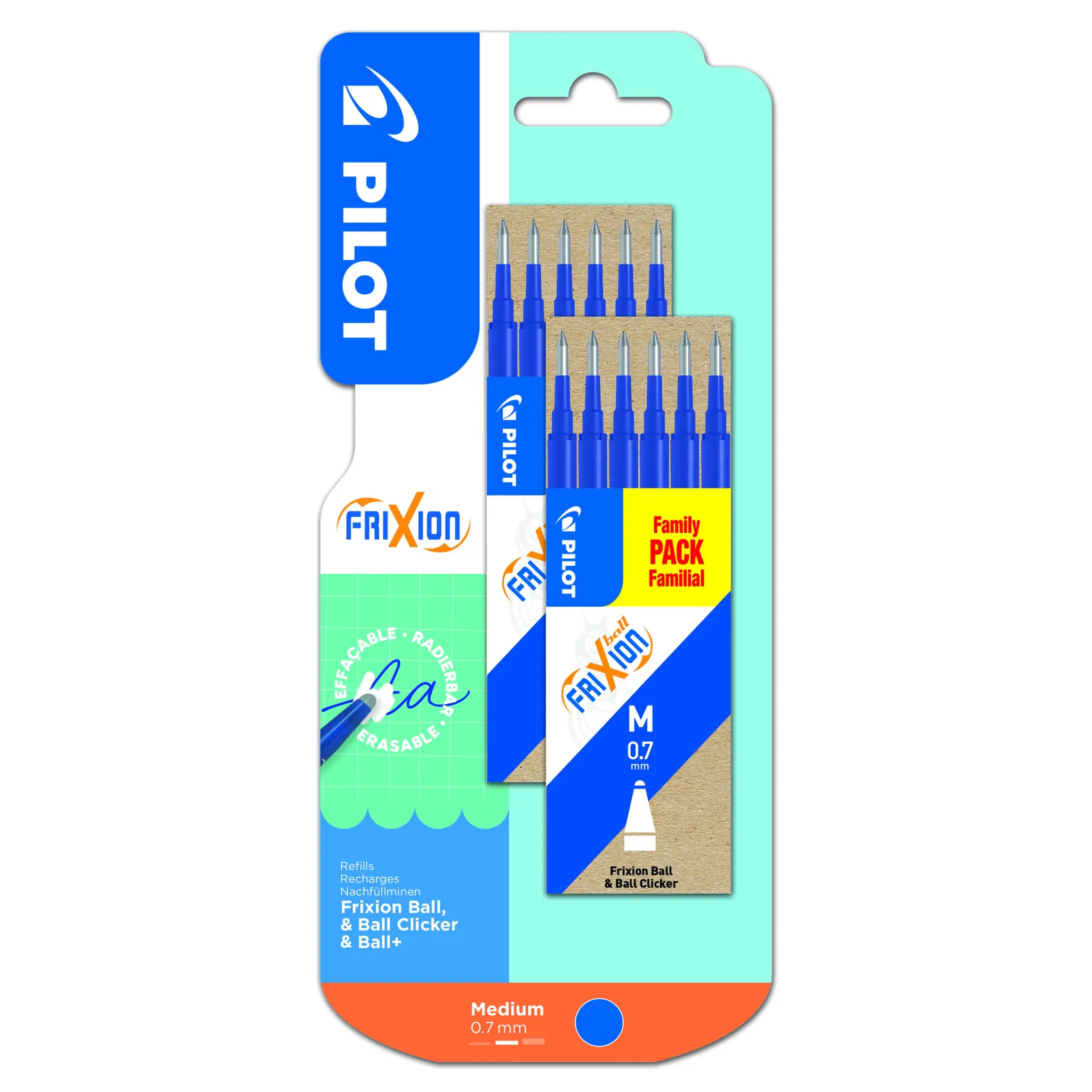 PILOT Recharge bleu pour roller effaçable pointe moyenne x12