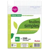 AUCHAN Feuilles simples 200 pages 21x29.7cm grands carreaux Seyes blanches perforées