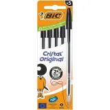 BIC 5 Stylos à Billes Cristal Pointe moyenne - Noir