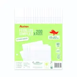 AUCHAN Feuilles simples 200 pages 21x29.7cm grands carreaux Seyes 90g blanches perforées