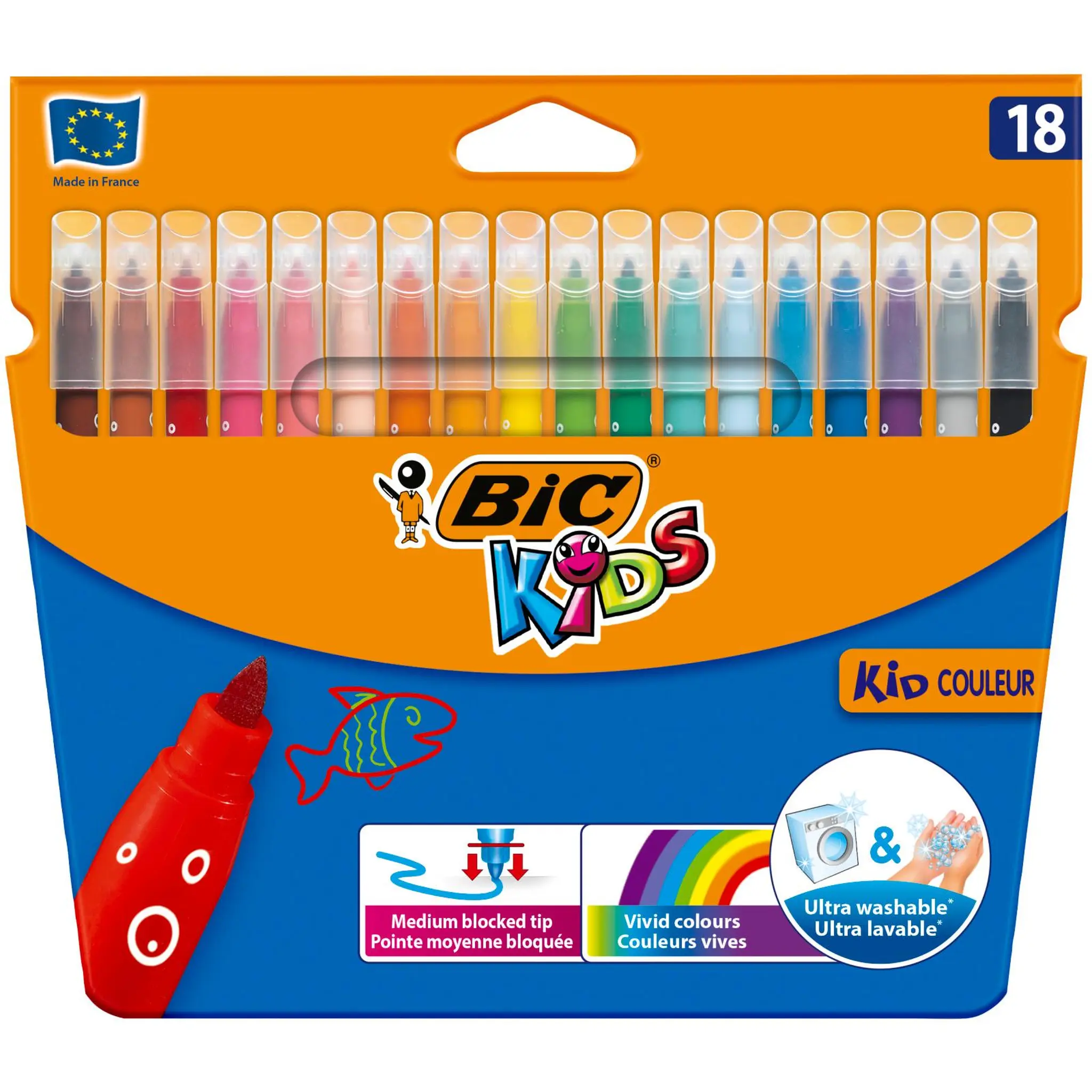 BIC Feutres de coloriage x18 Kid Couleurs Pointe Moyenne