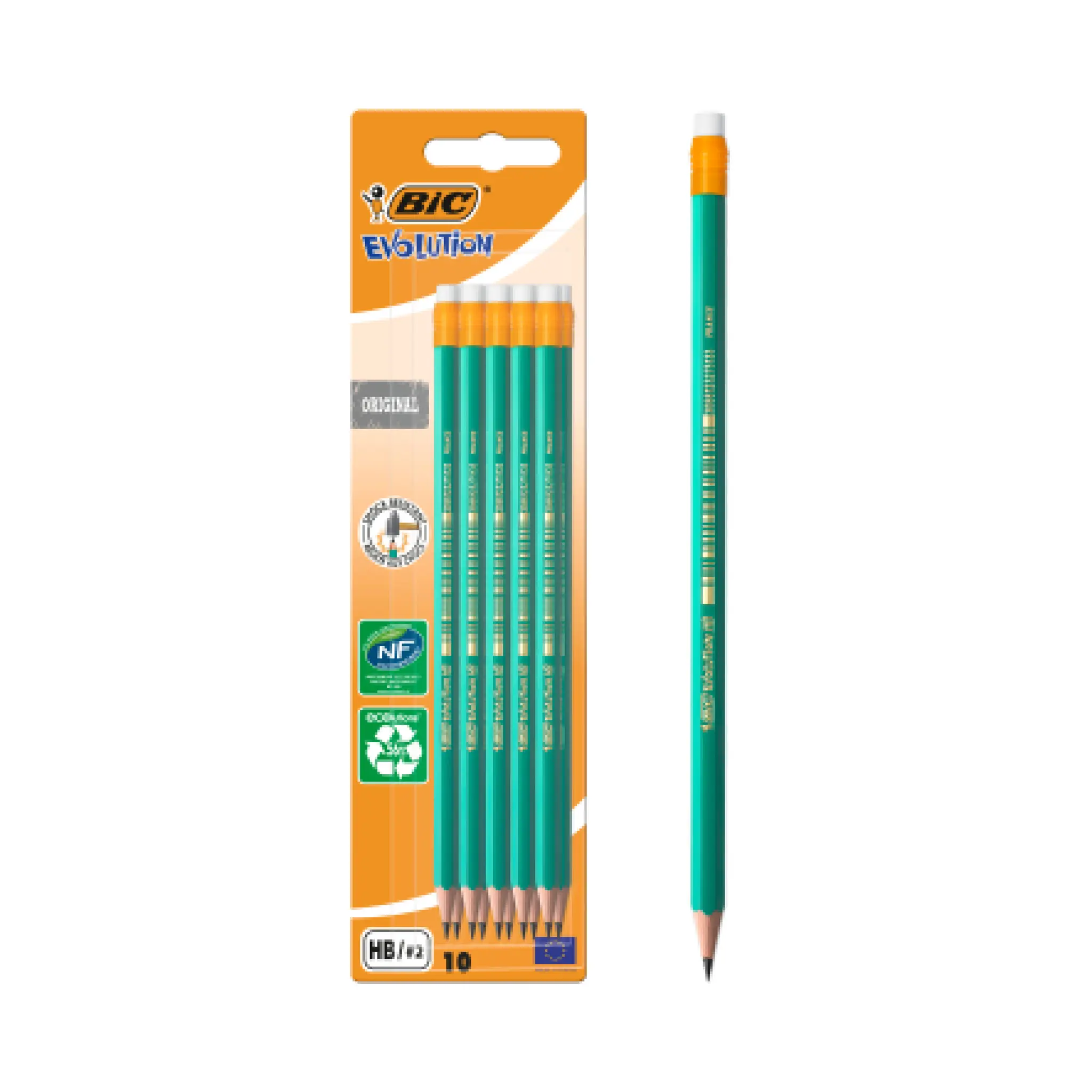 BIC EVOLUTION Lot de 10 crayons graphite HP avec gomme